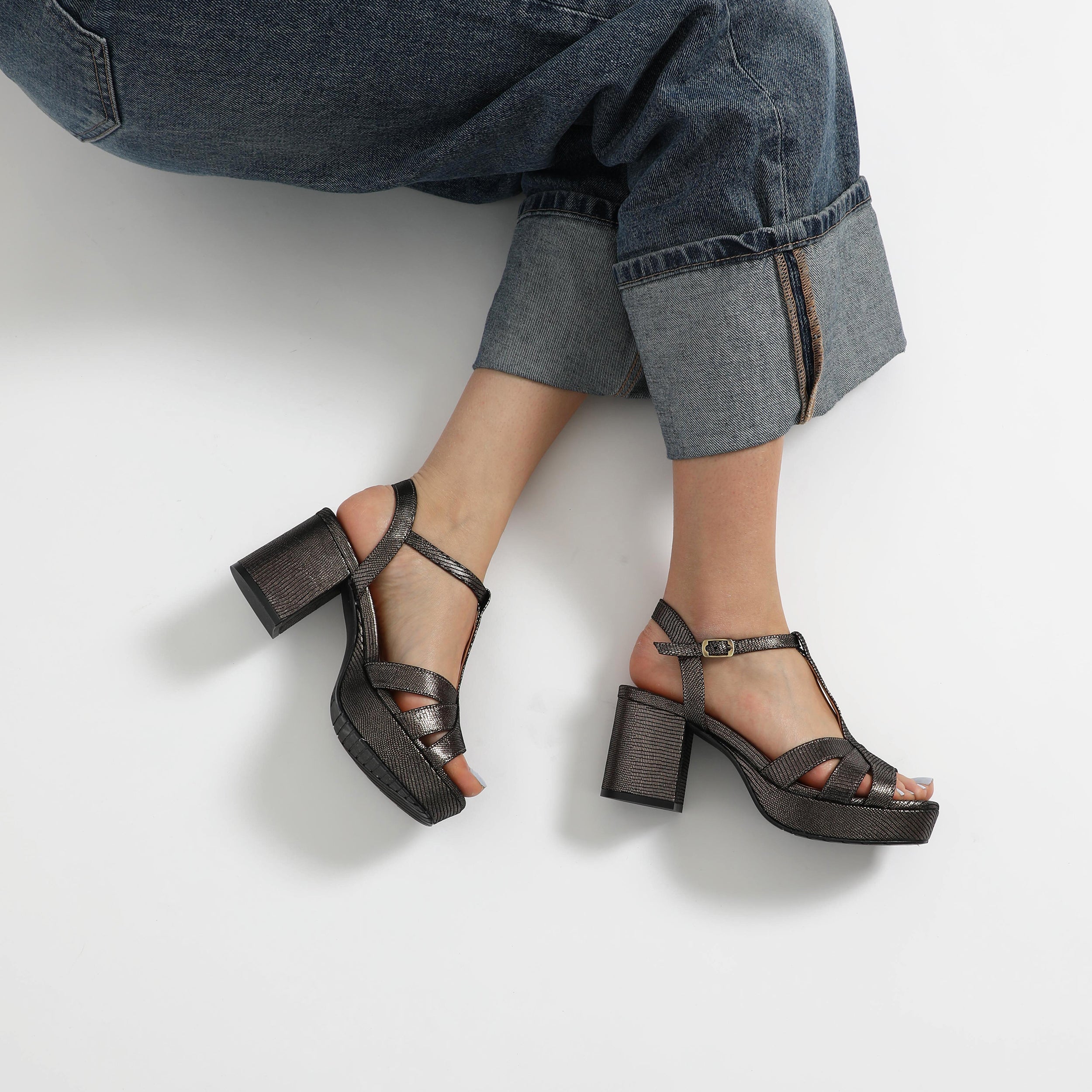 Charlie Anthracite Metallic Mid Sandal by Esska