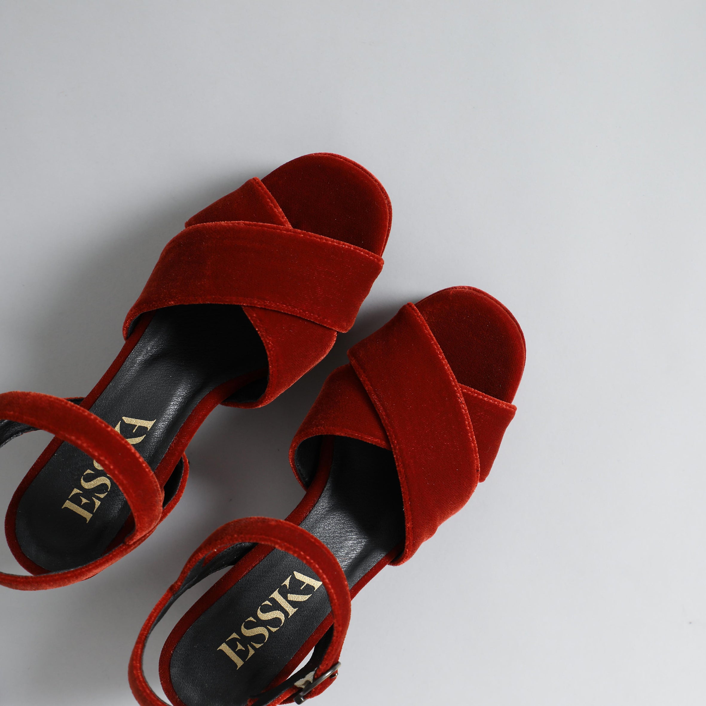 Clara Velvet Burnt Orange Mid Sandal by Esska Shoes Ltd