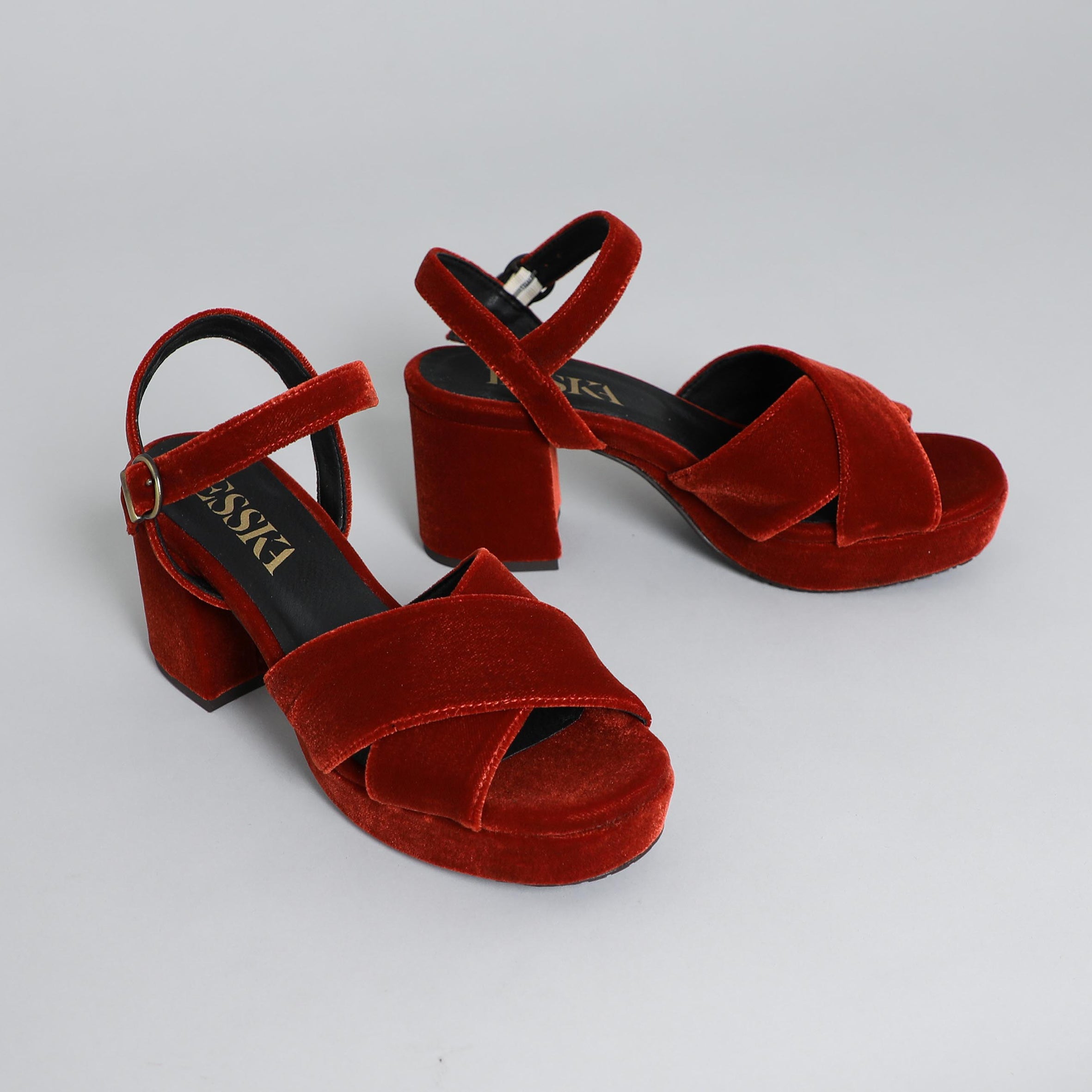 Clara Velvet Burnt Orange Mid Sandal by Esska Shoes Ltd