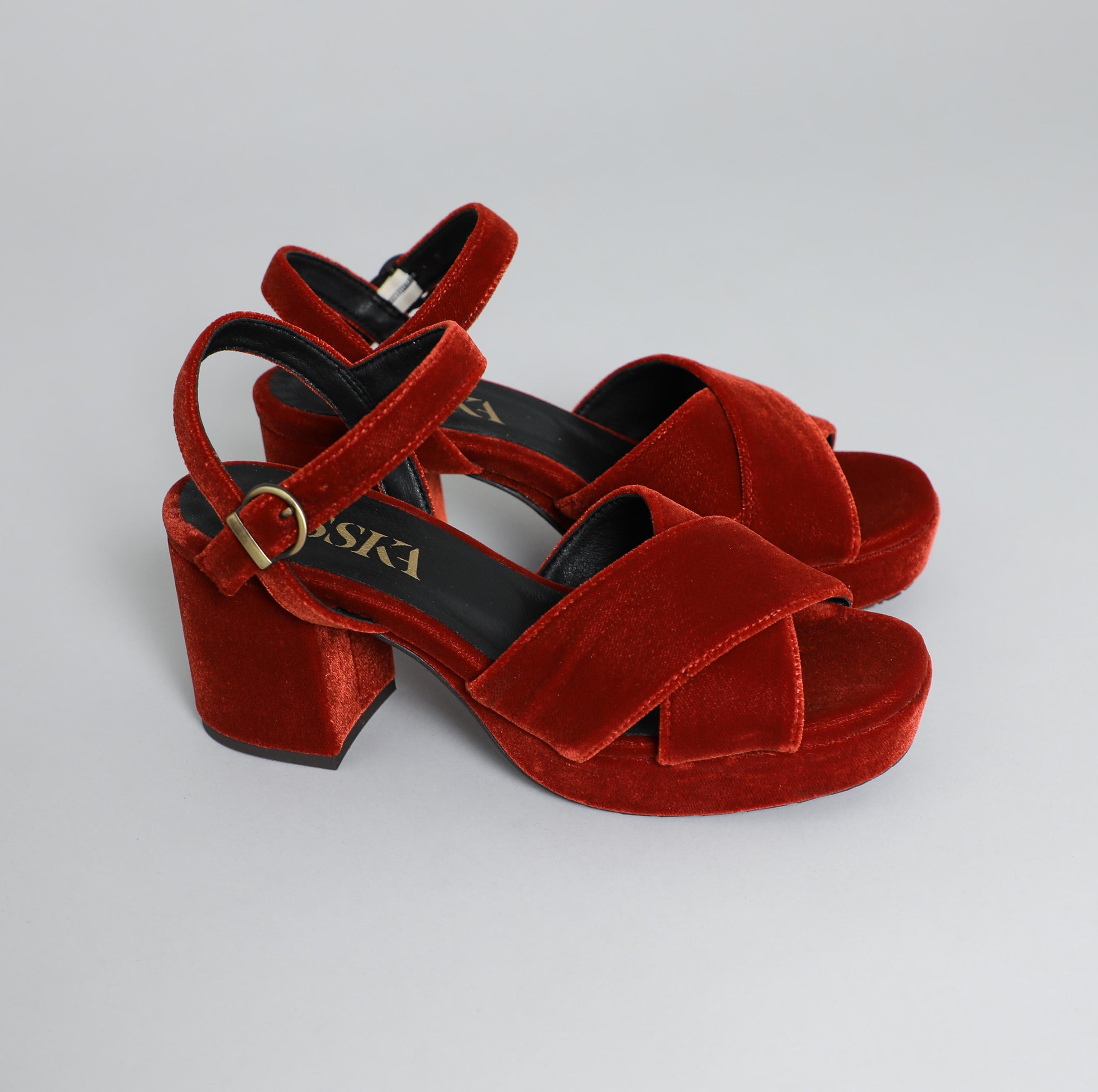 Clara Velvet Burnt Orange Mid Sandal by Esska Shoes Ltd