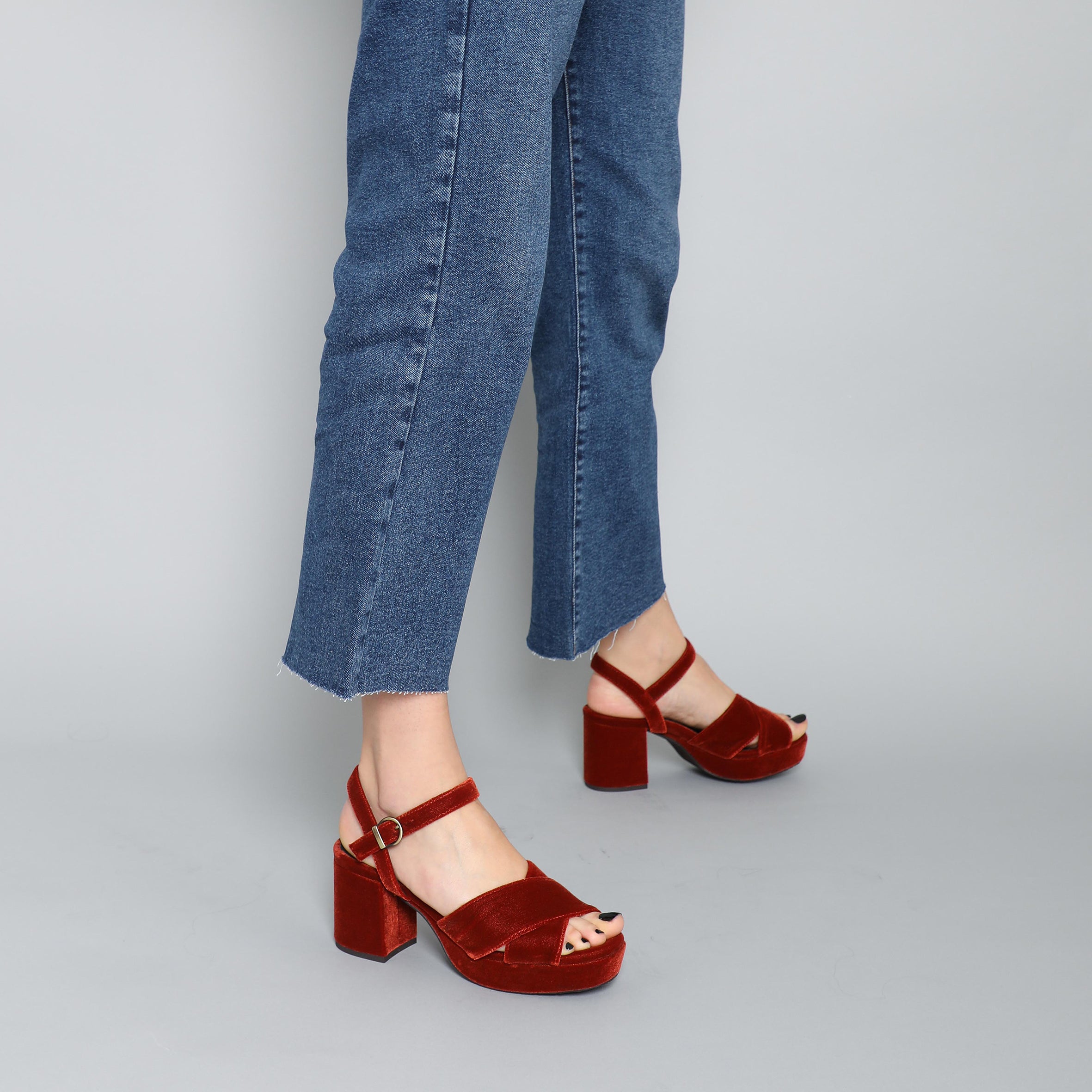 Clara Velvet Burnt Orange Mid Sandal by Esska Shoes Ltd
