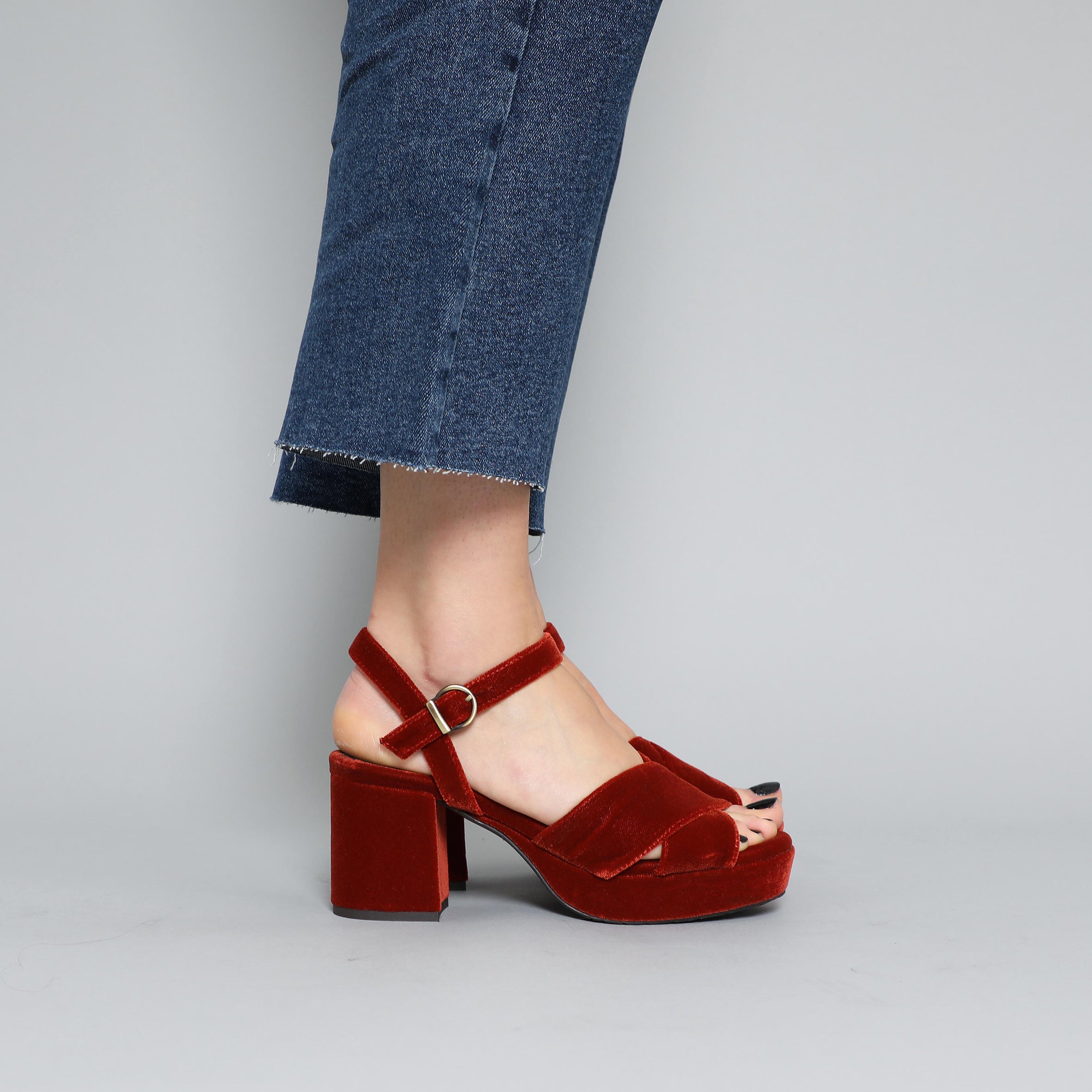Clara Velvet Burnt Orange Mid Sandal by Esska Shoes Ltd