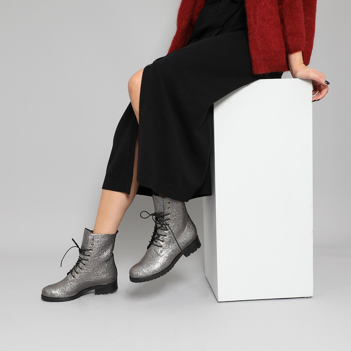 Tino Vegan Gunmetal Flat Boot by Esska
