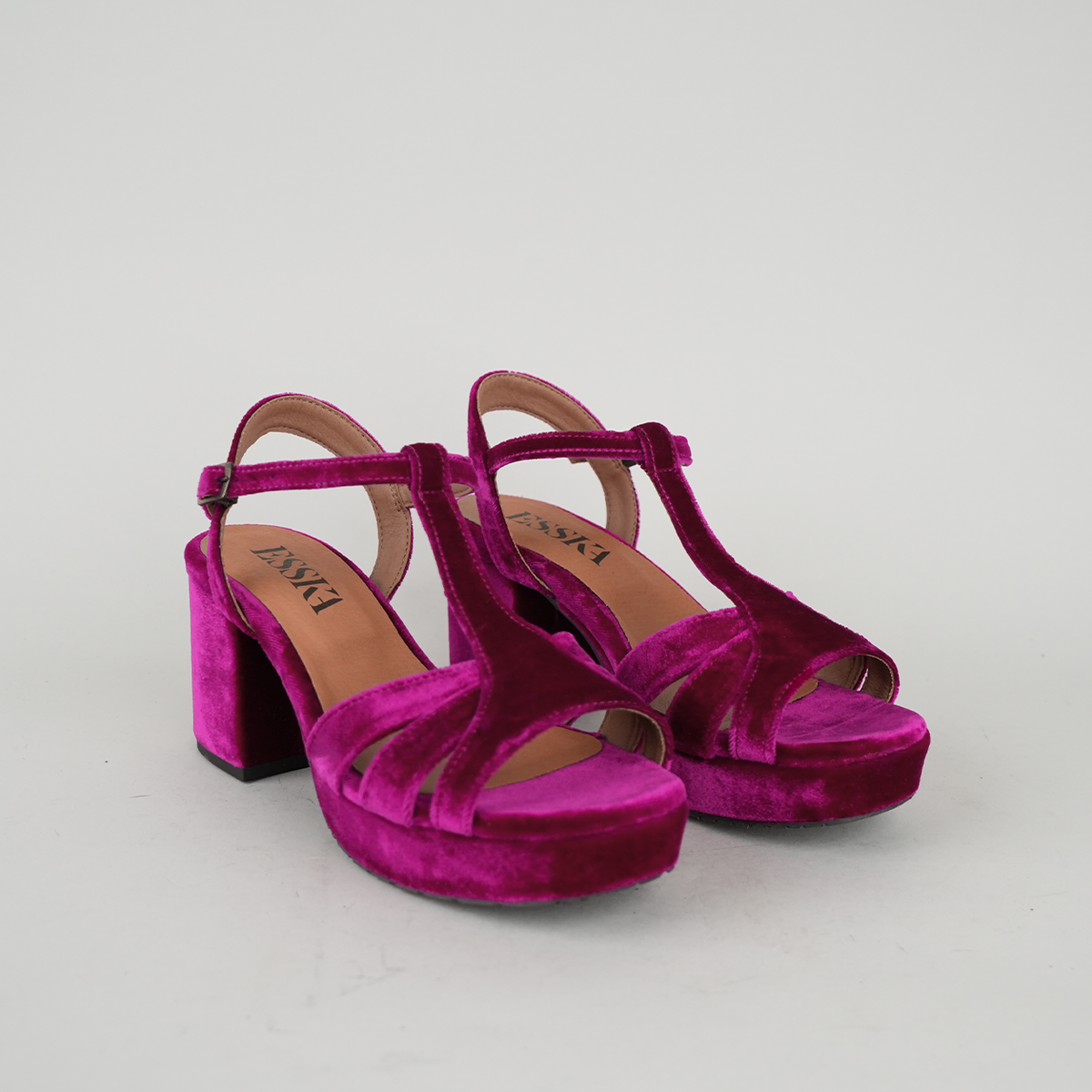 Charlie WIDE Velvet Magenta Mid Sandal by Esska