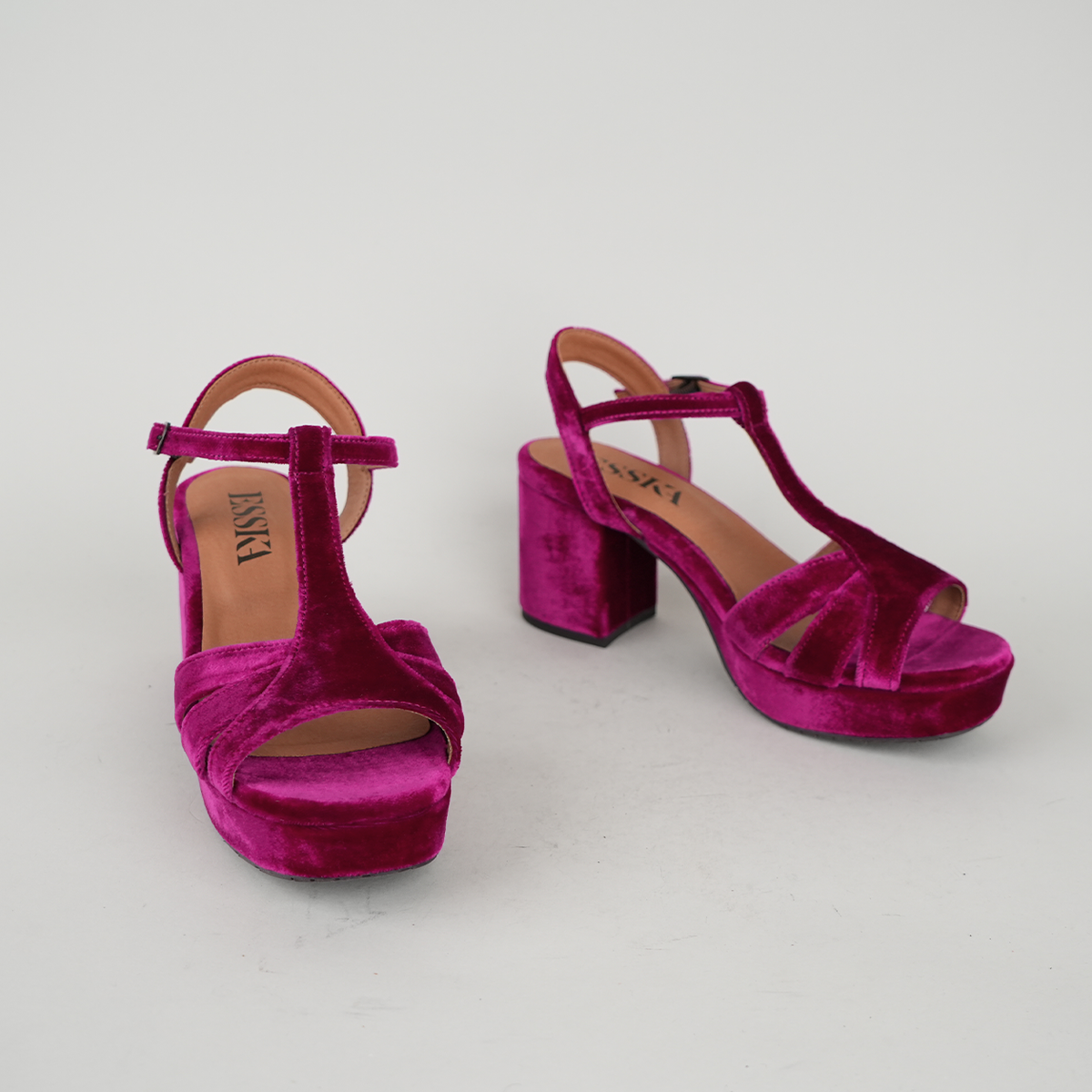 Charlie WIDE Velvet Magenta Mid Sandal by Esska