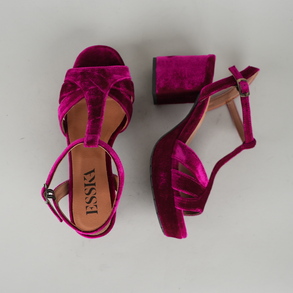 Charlie WIDE Velvet Magenta Mid Sandal by Esska