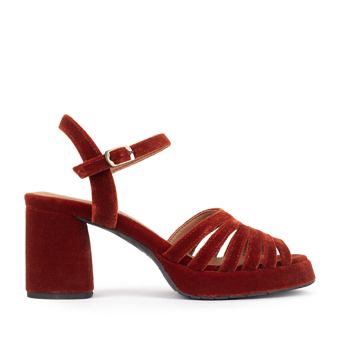 Angie Velvet Burnt Orange Mid Sandal by Esska
