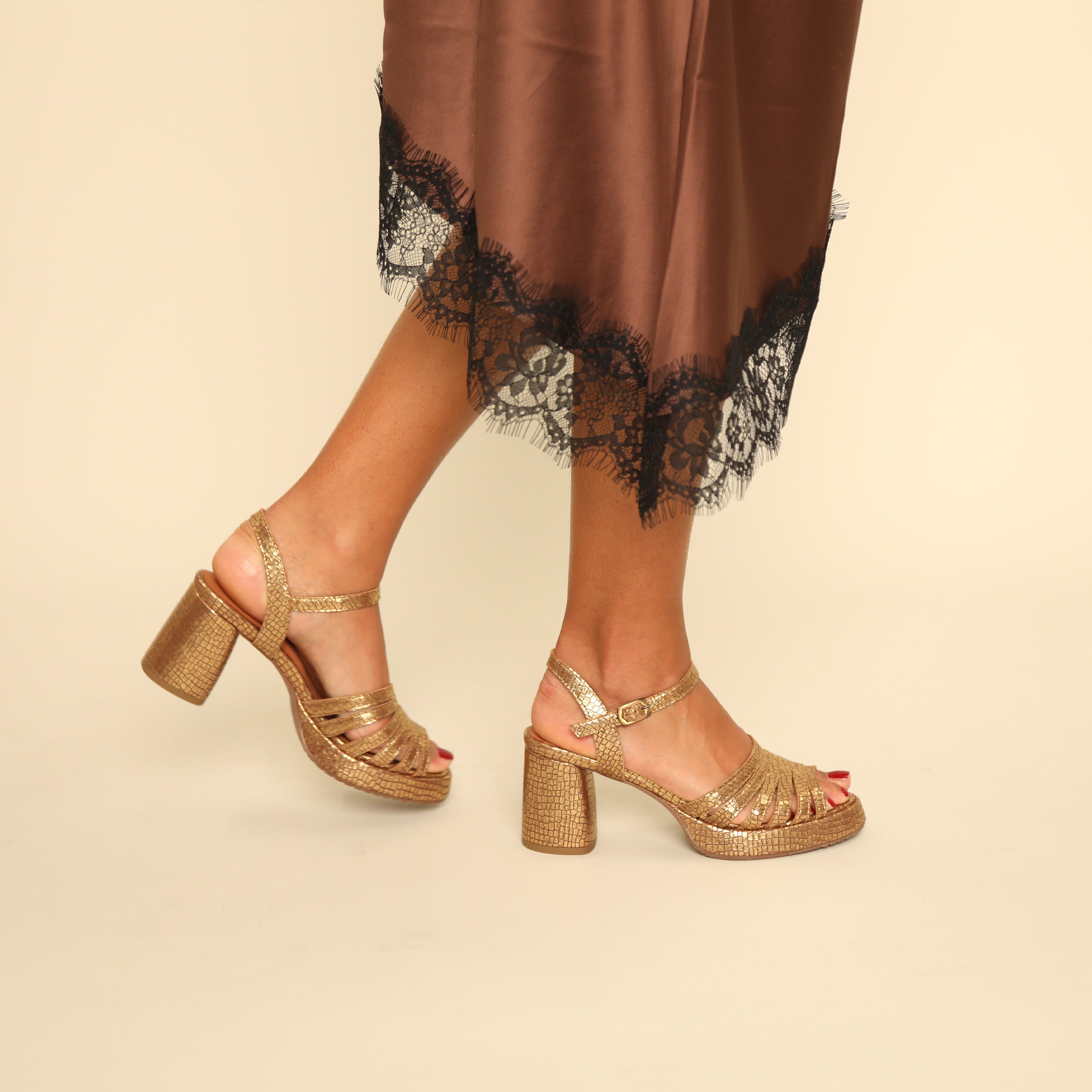 Angie Antique Gold Mid Sandal by Esska