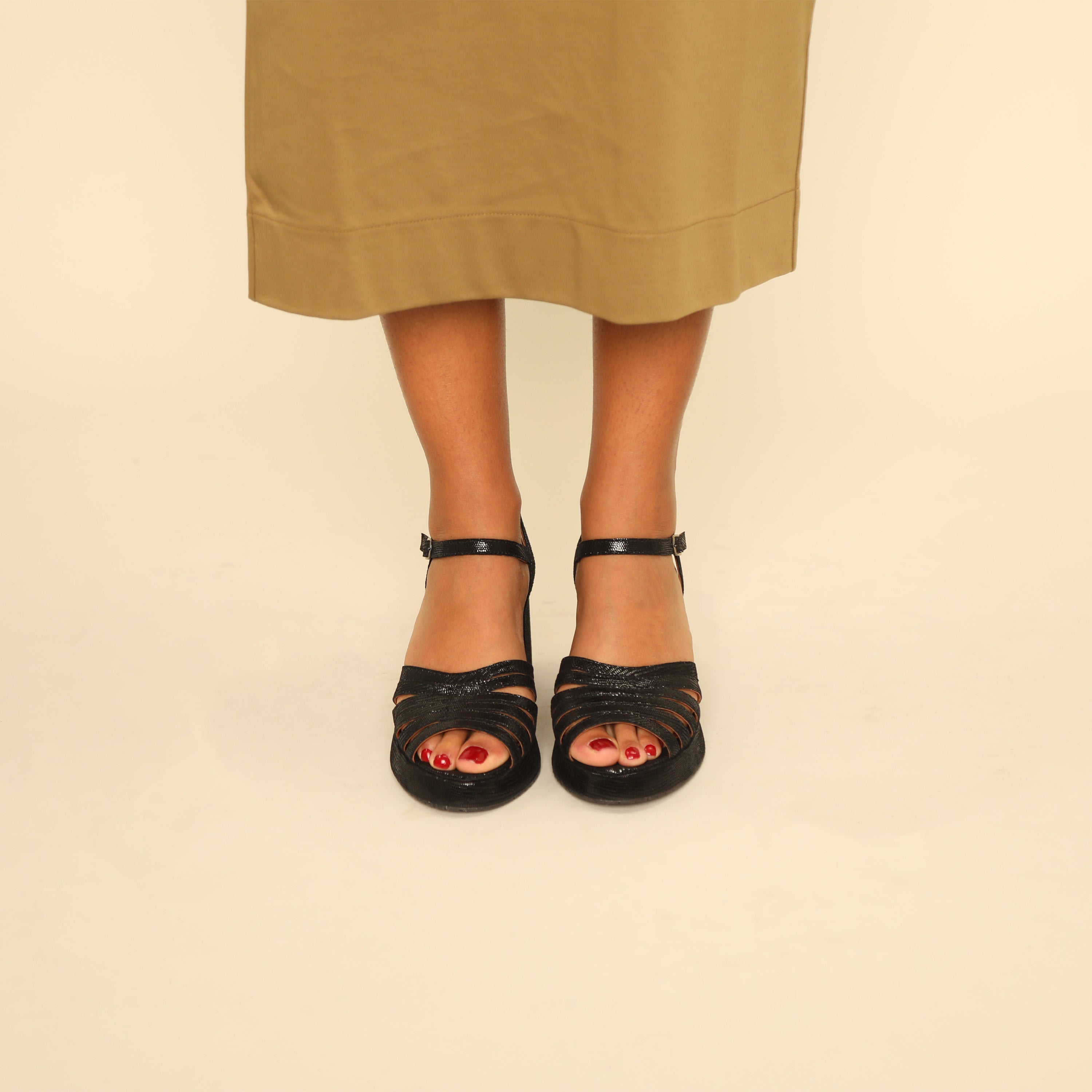 Angie Metallic Black Mid Sandal by Esska