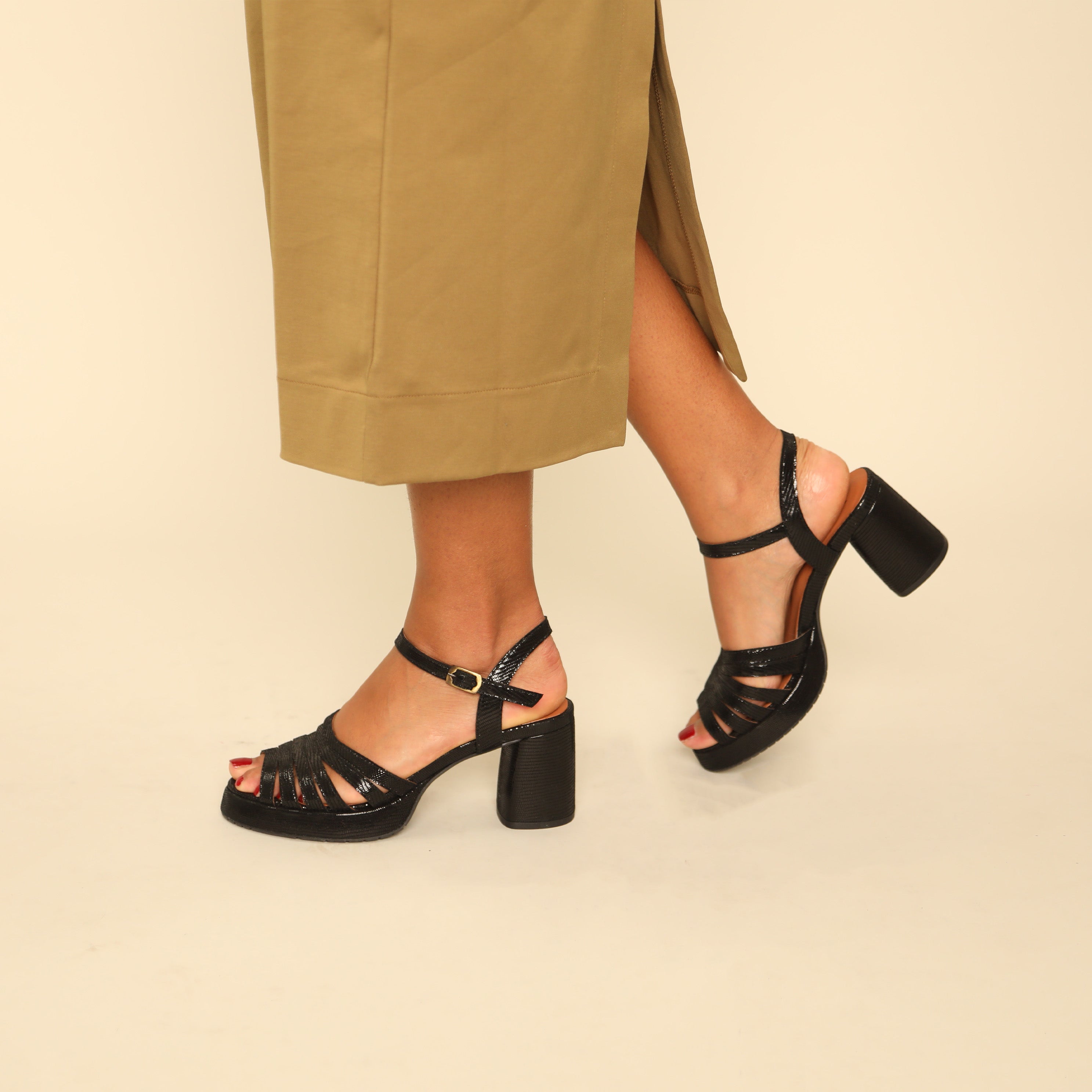 Angie Metallic Black Mid Sandal by Esska