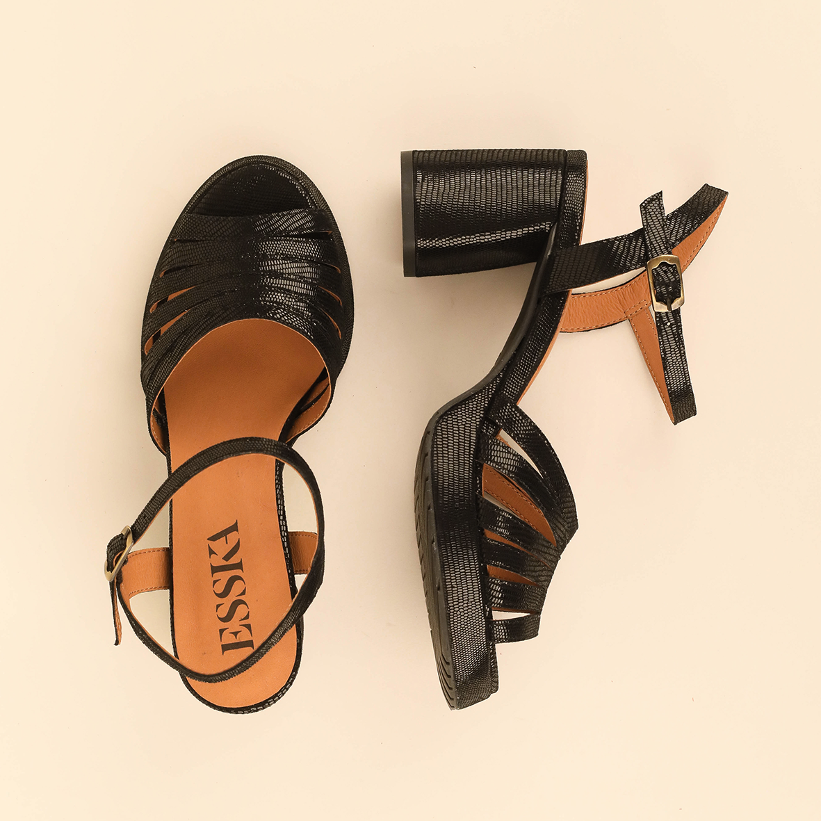 Angie Metallic Black Mid Sandal by Esska