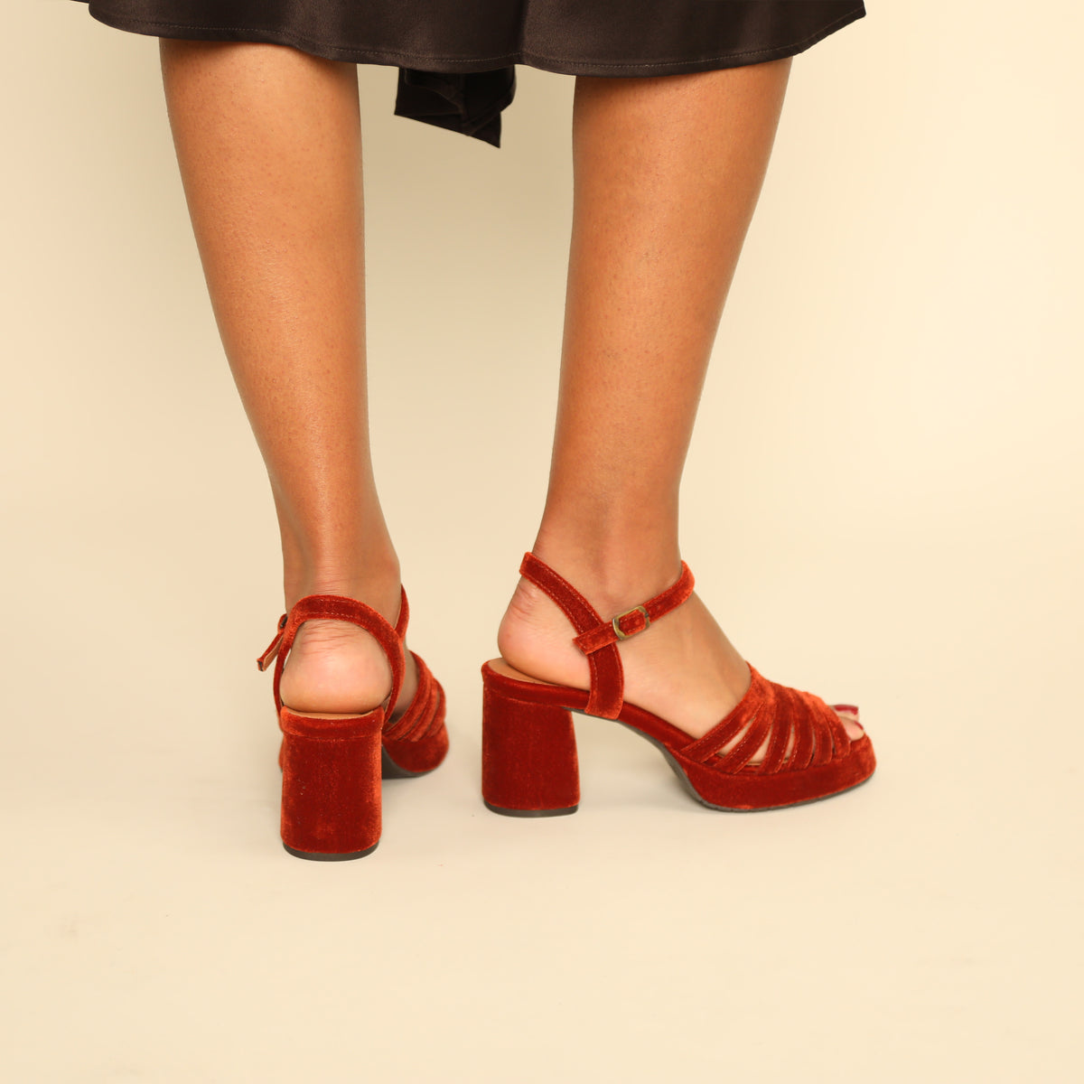 Angie Velvet Burnt Orange Mid Sandal by Esska