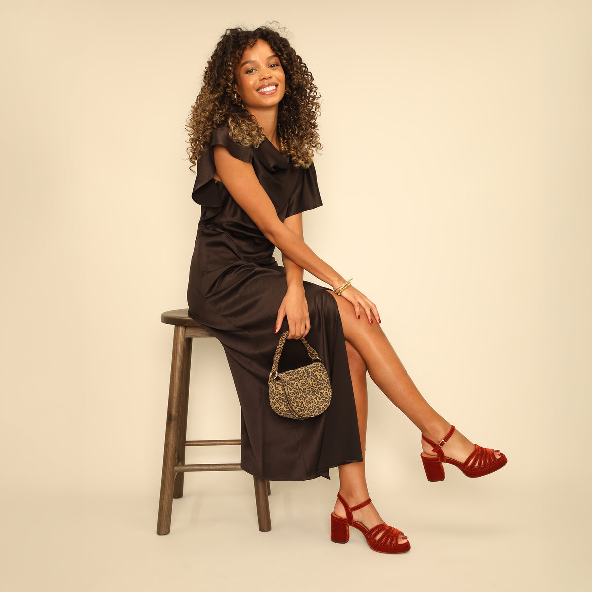 Angie Velvet Burnt Orange Mid Sandal by Esska