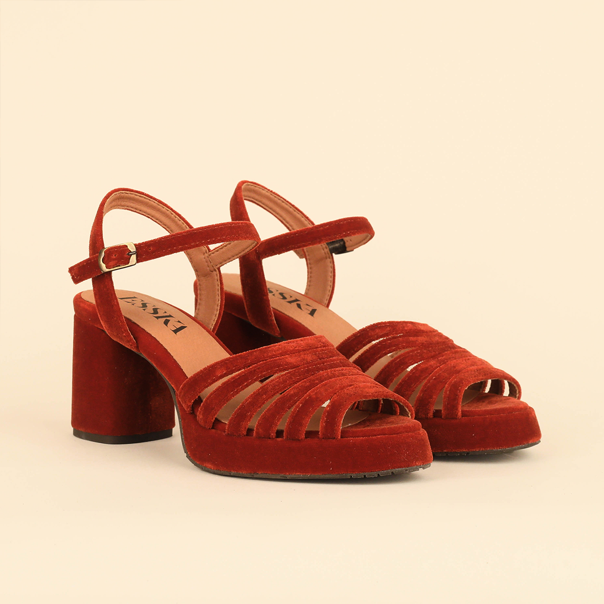 Angie Velvet Burnt Orange Mid Sandal by Esska
