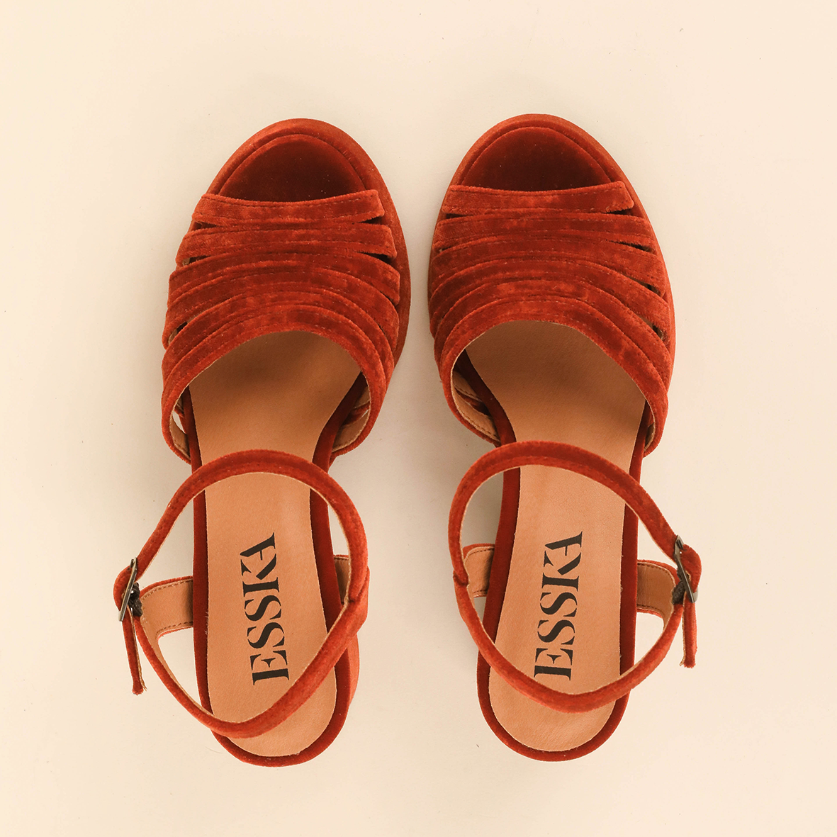 Angie Velvet Burnt Orange Mid Sandal by Esska