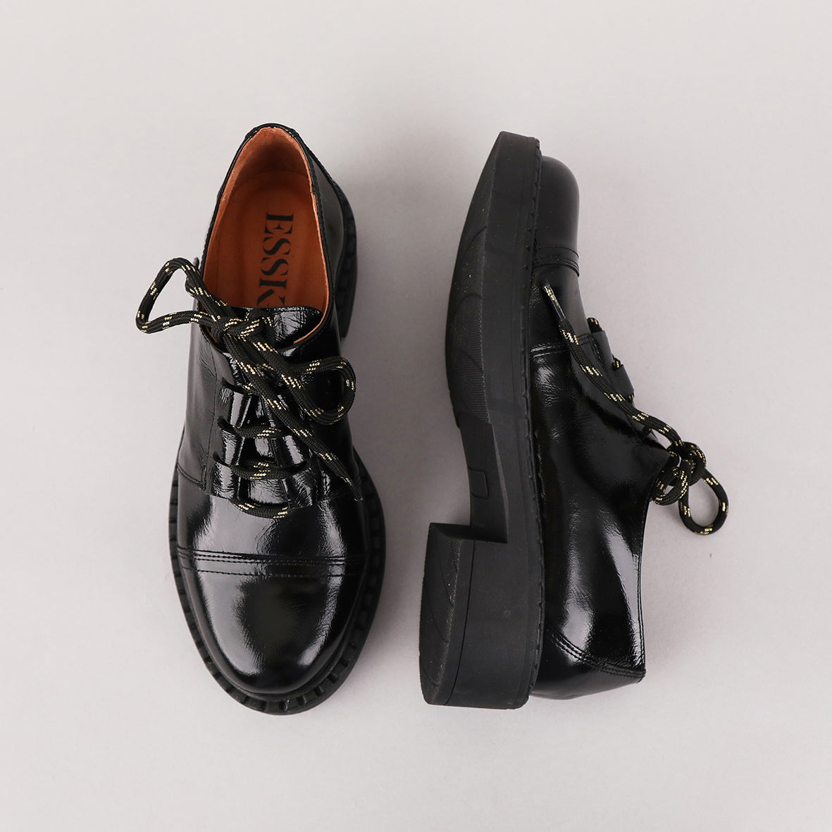 Baron Patent Black Flat Shoe by Esska Shoes Ltd