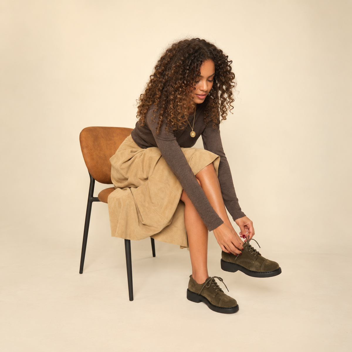 Baron Khaki Flat Shoe by Esska
