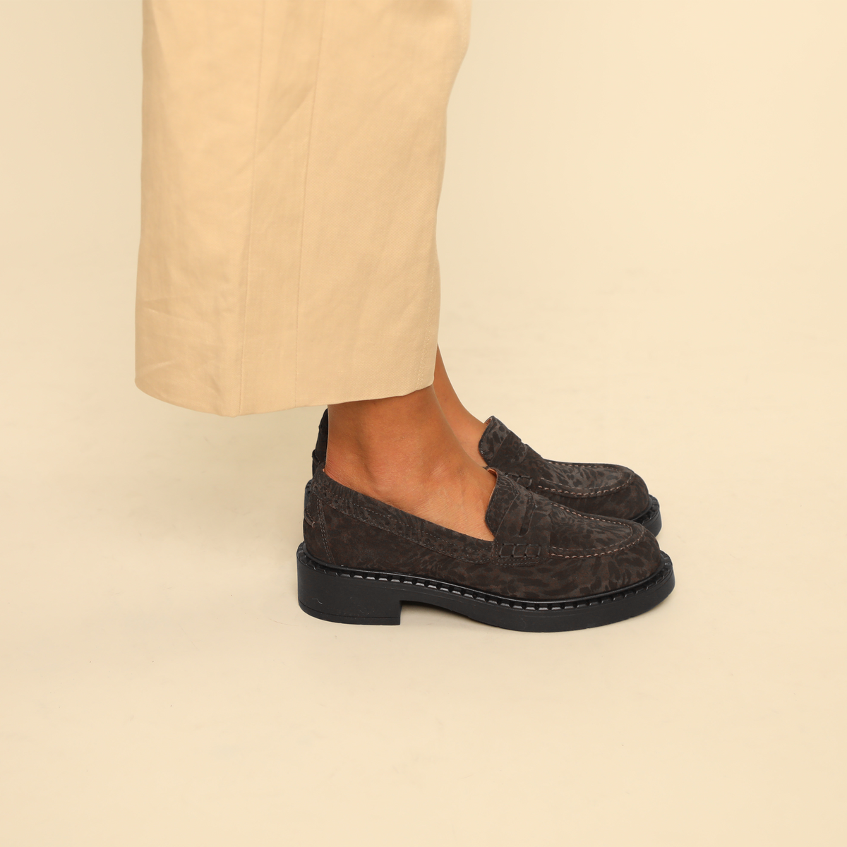 Ben Dark Brown Leopard Flat Shoe by Esska