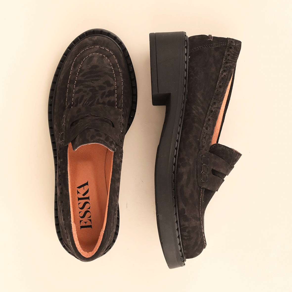 Ben Dark Brown Leopard Flat Shoe by Esska