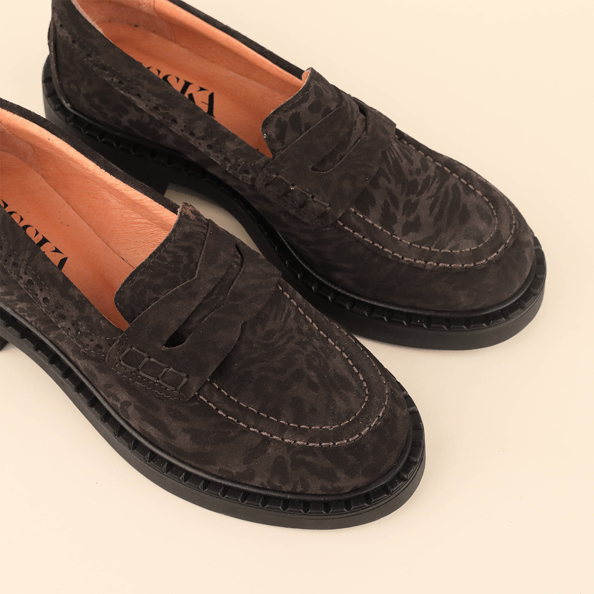 Ben Dark Brown Leopard Flat Shoe by Esska