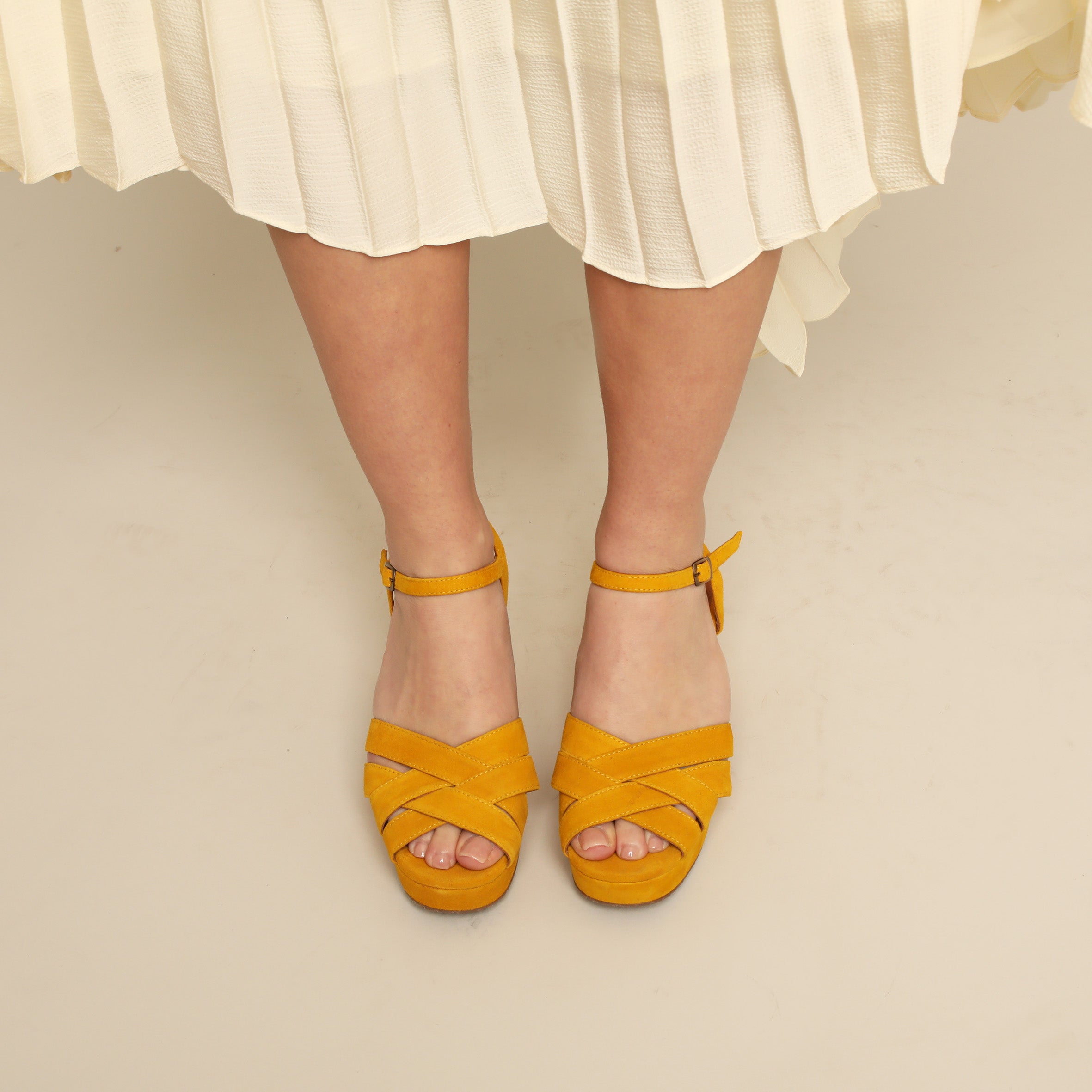 Caitlyn Mustard Mid Sandal by Esska