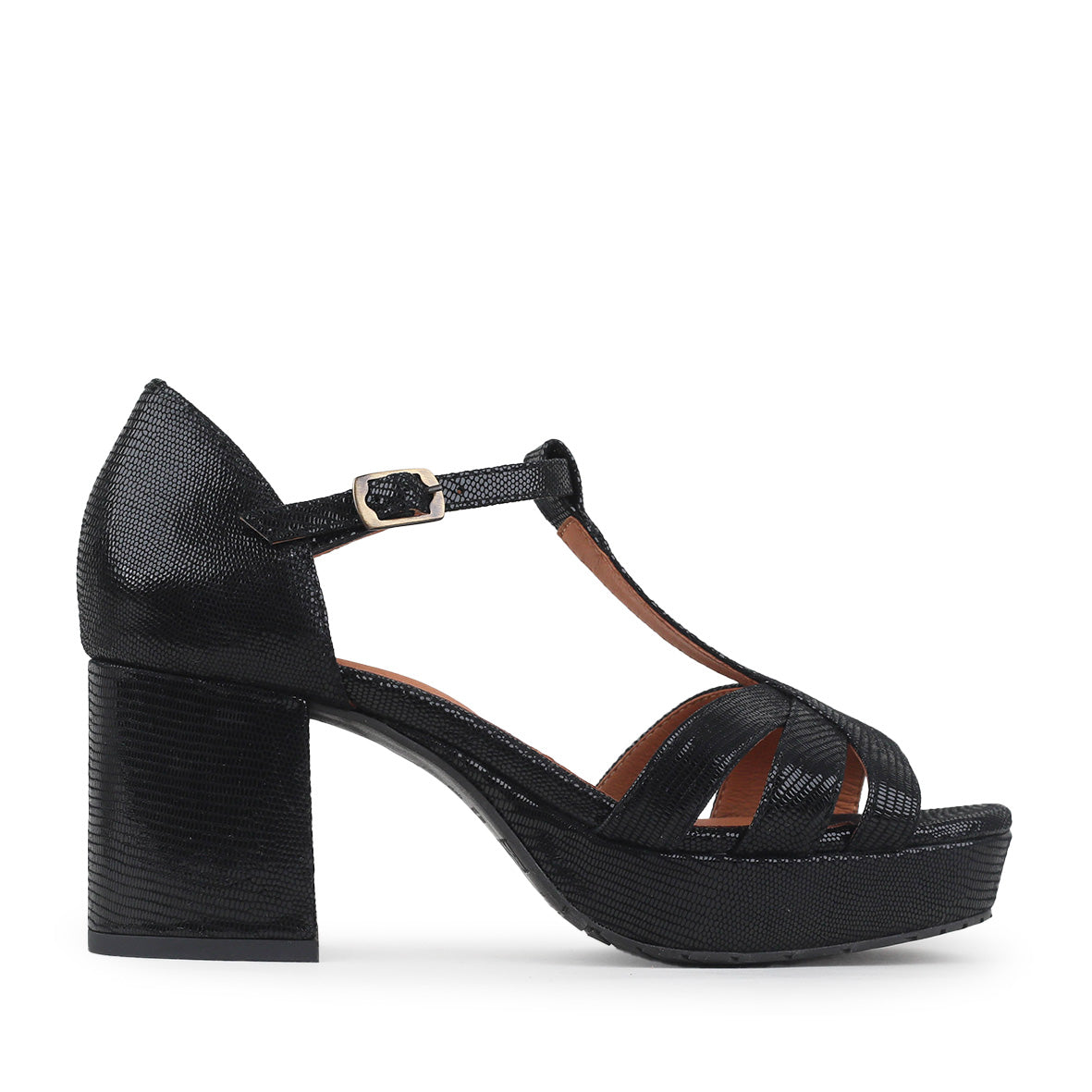 Cam WIDE Metallic Black Mid Sandal by Esska