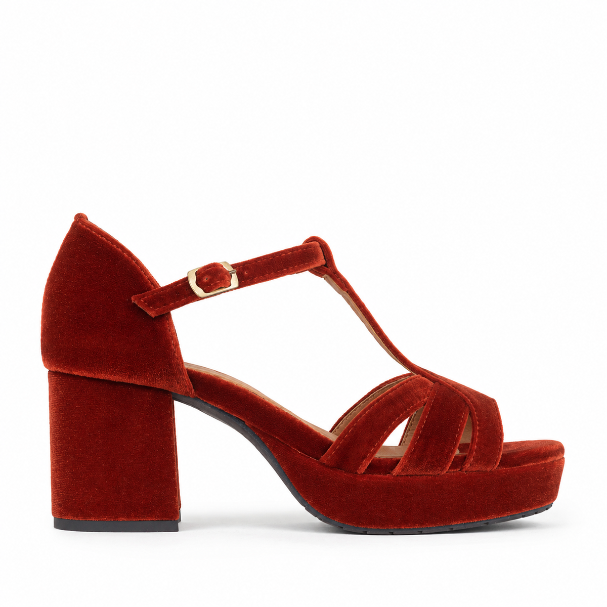 Cam WIDE Velvet Burnt Orange Mid Sandal by Esska