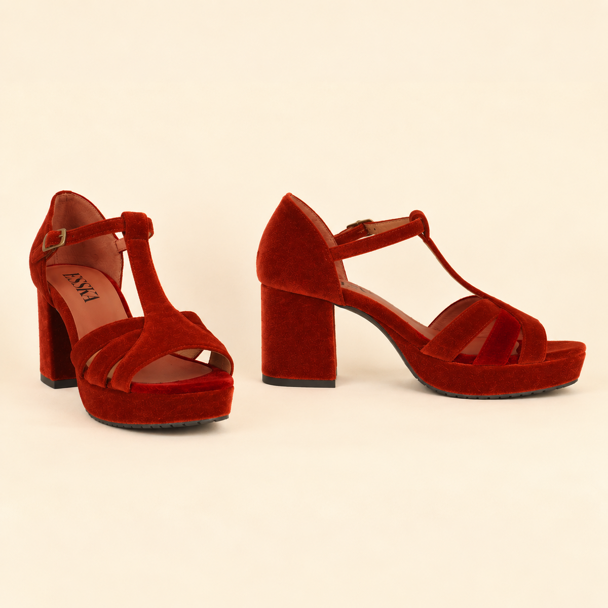 Cam WIDE Velvet Burnt Orange Mid Sandal by Esska