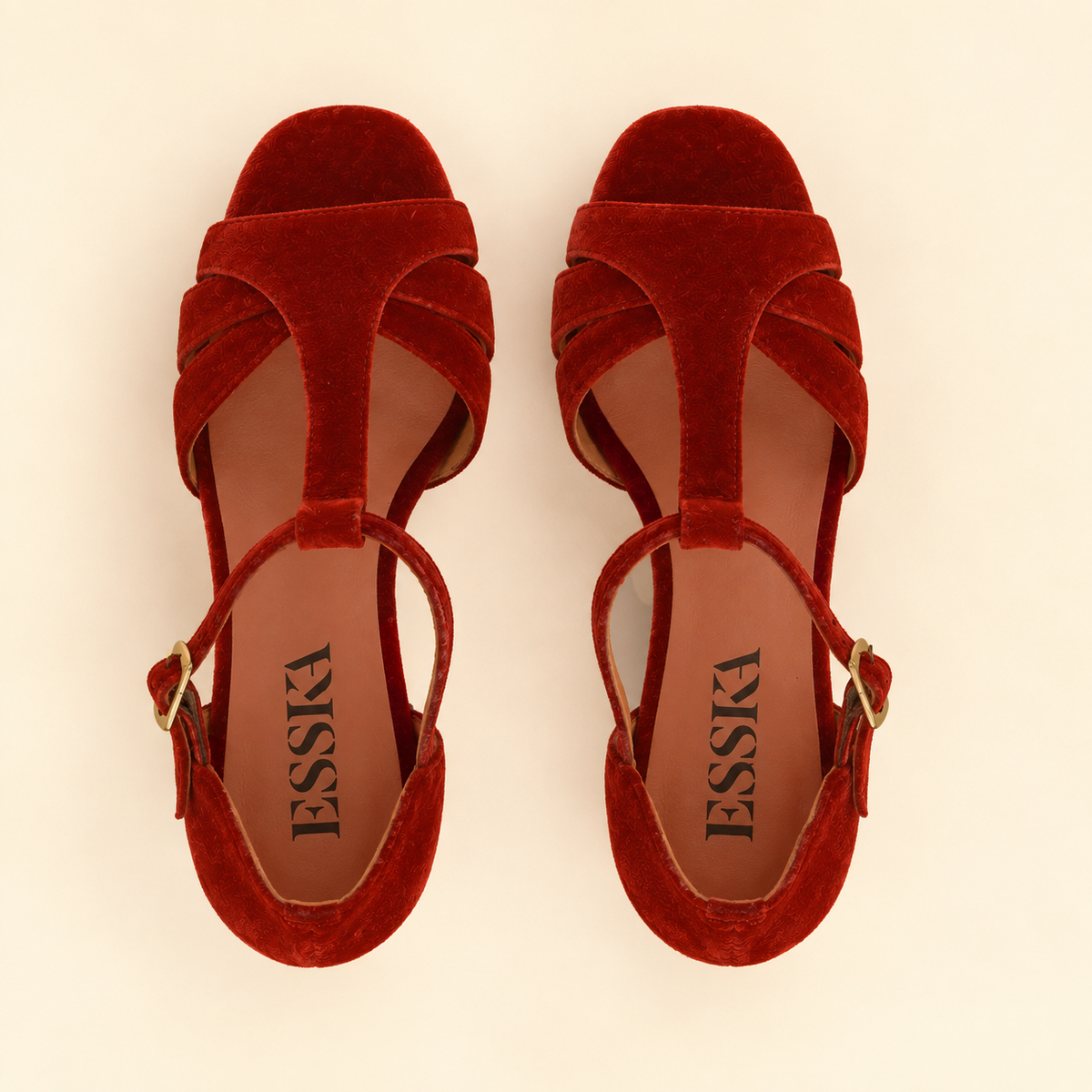 Cam WIDE Velvet Burnt Orange Mid Sandal by Esska