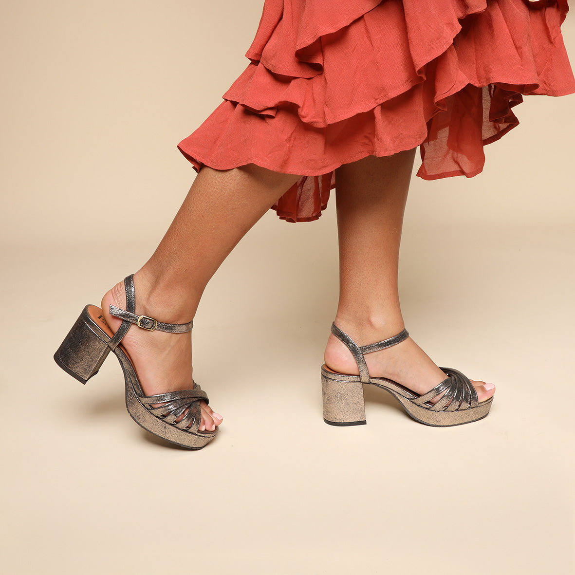 Casey Metallic Iron Mid Sandal by Esska Shoes Ltd