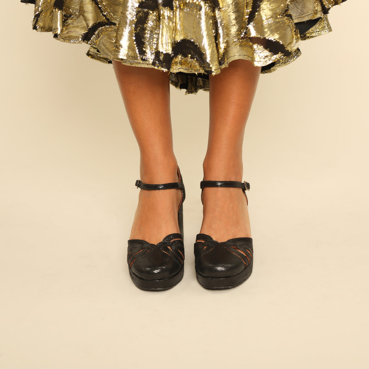 Cecily Metallic Black Mid Shoe by Esska