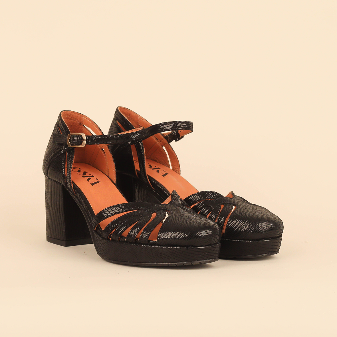 Cecily Metallic Black Mid Shoe by Esska
