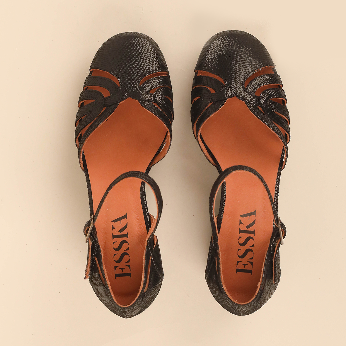 Cecily Metallic Black Mid Shoe by Esska
