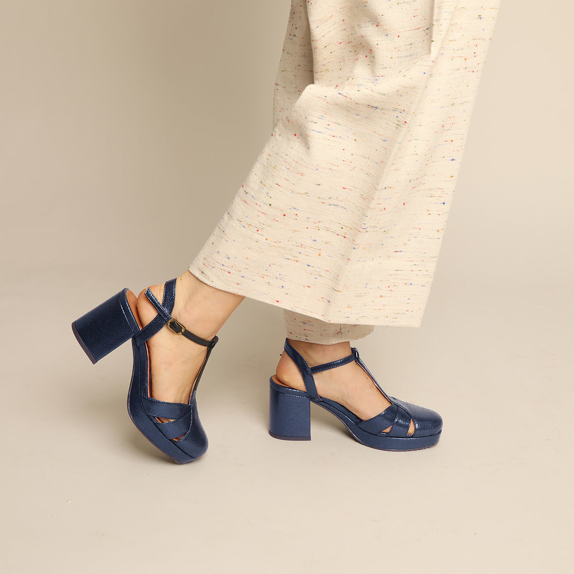 Celeste Vegan Metallic Navy Mid Shoe by Esska Shoes Ltd