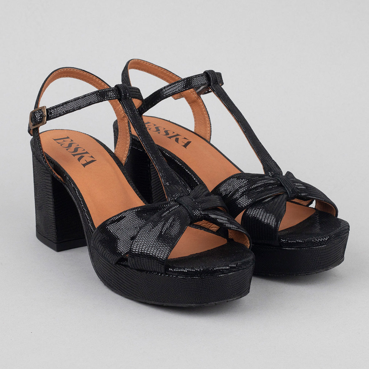 Celia Metallic Black Mid Sandal by Esska