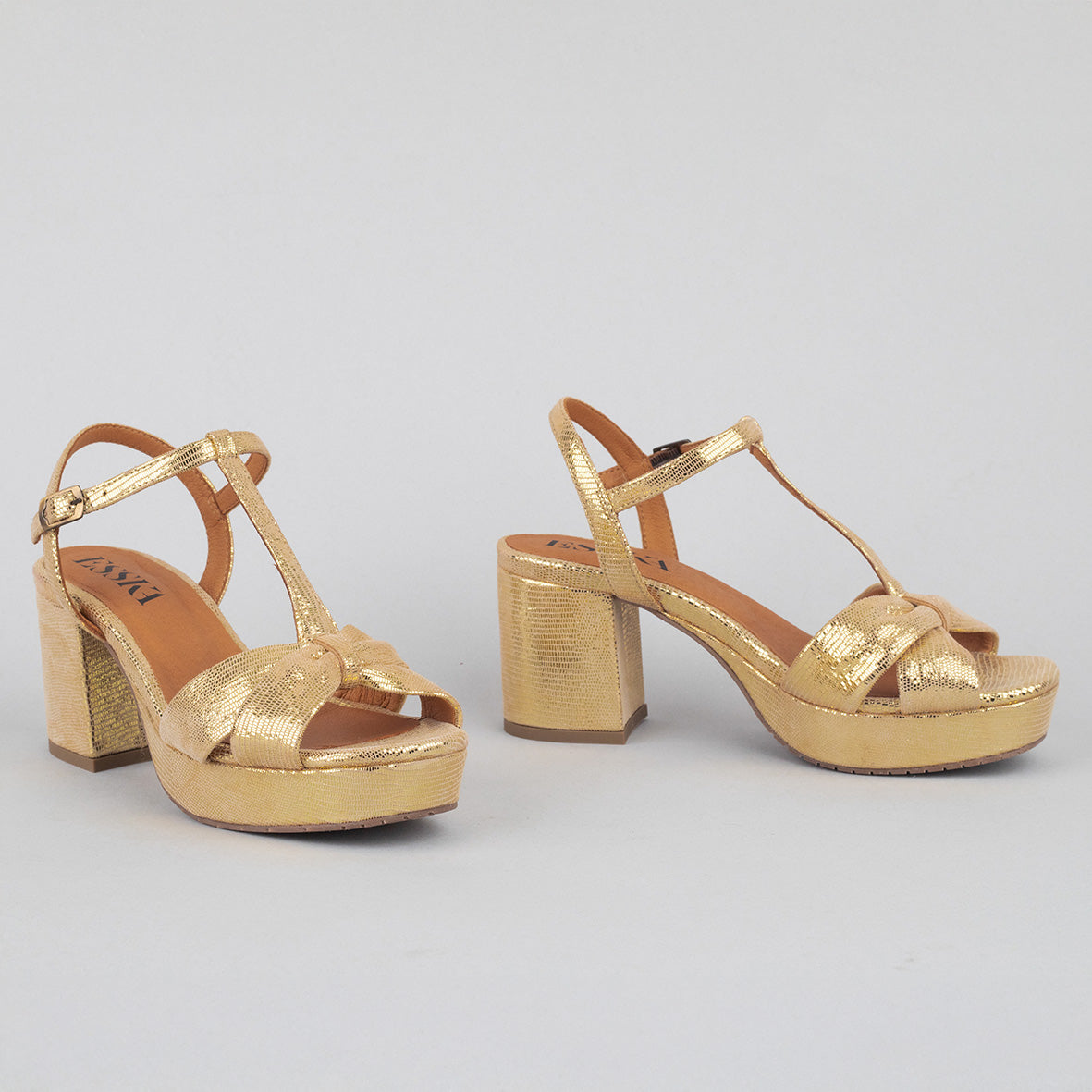 Celia WIDE Gold Mid Sandal by Esska