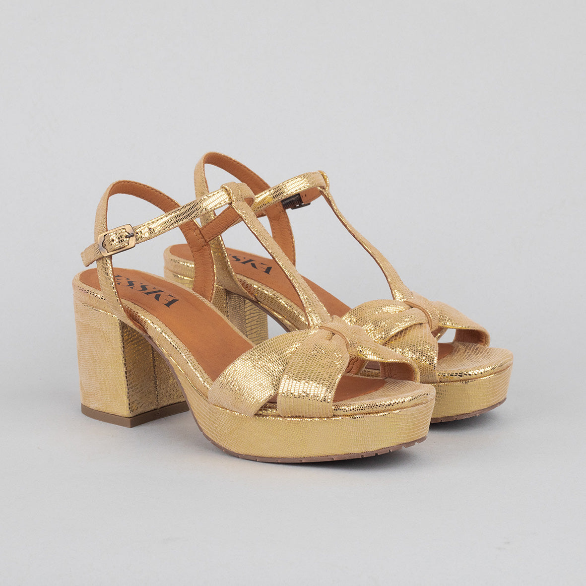 Celia WIDE Gold Mid Sandal by Esska