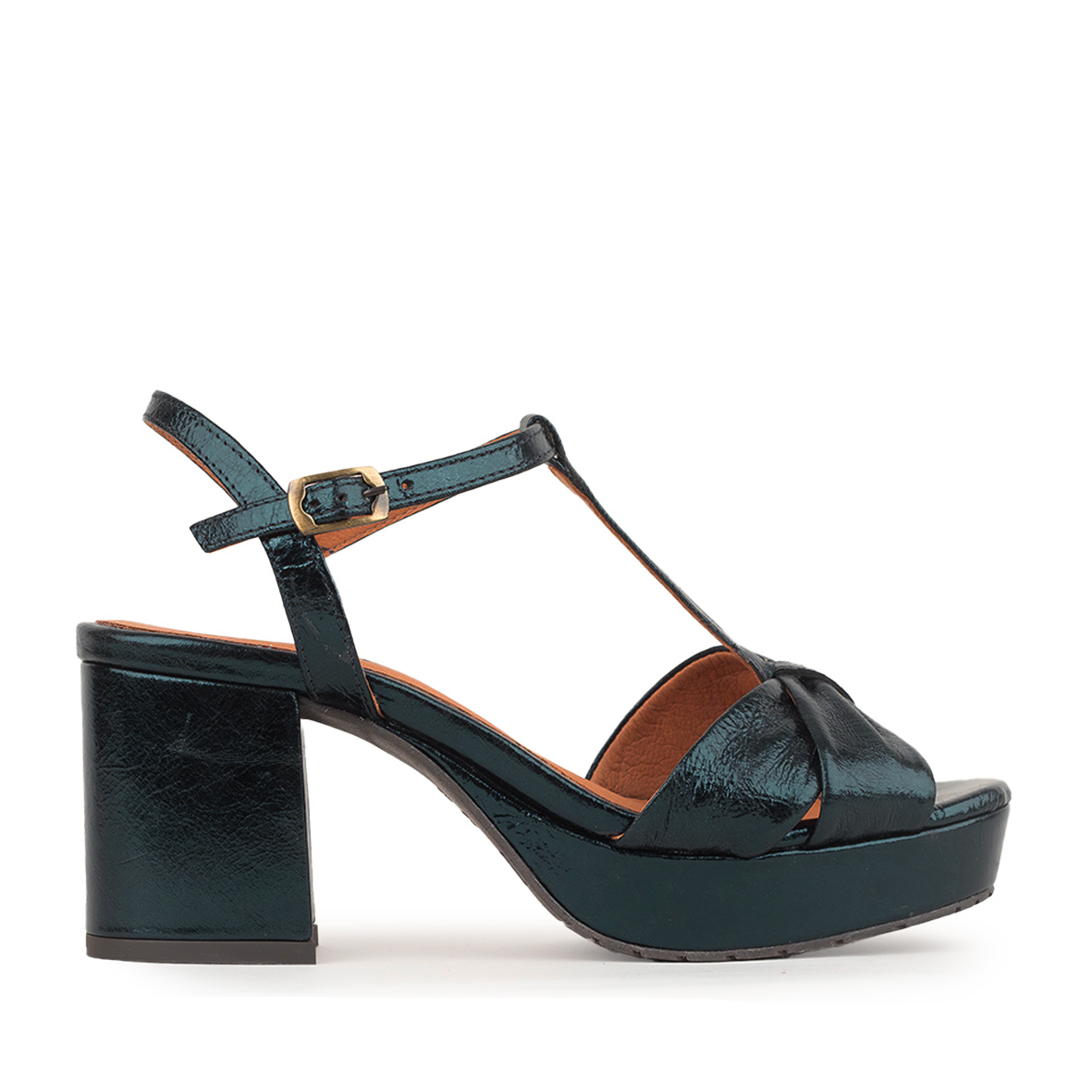 Celia Metallic Teal Mid Sandal by Esska