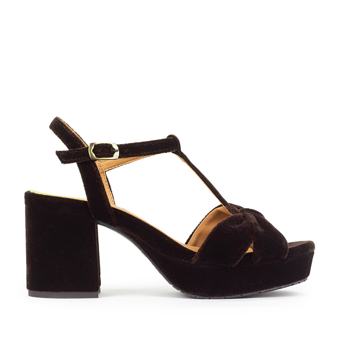 Celia Velvet Dark Brown Mid Sandal by Esska