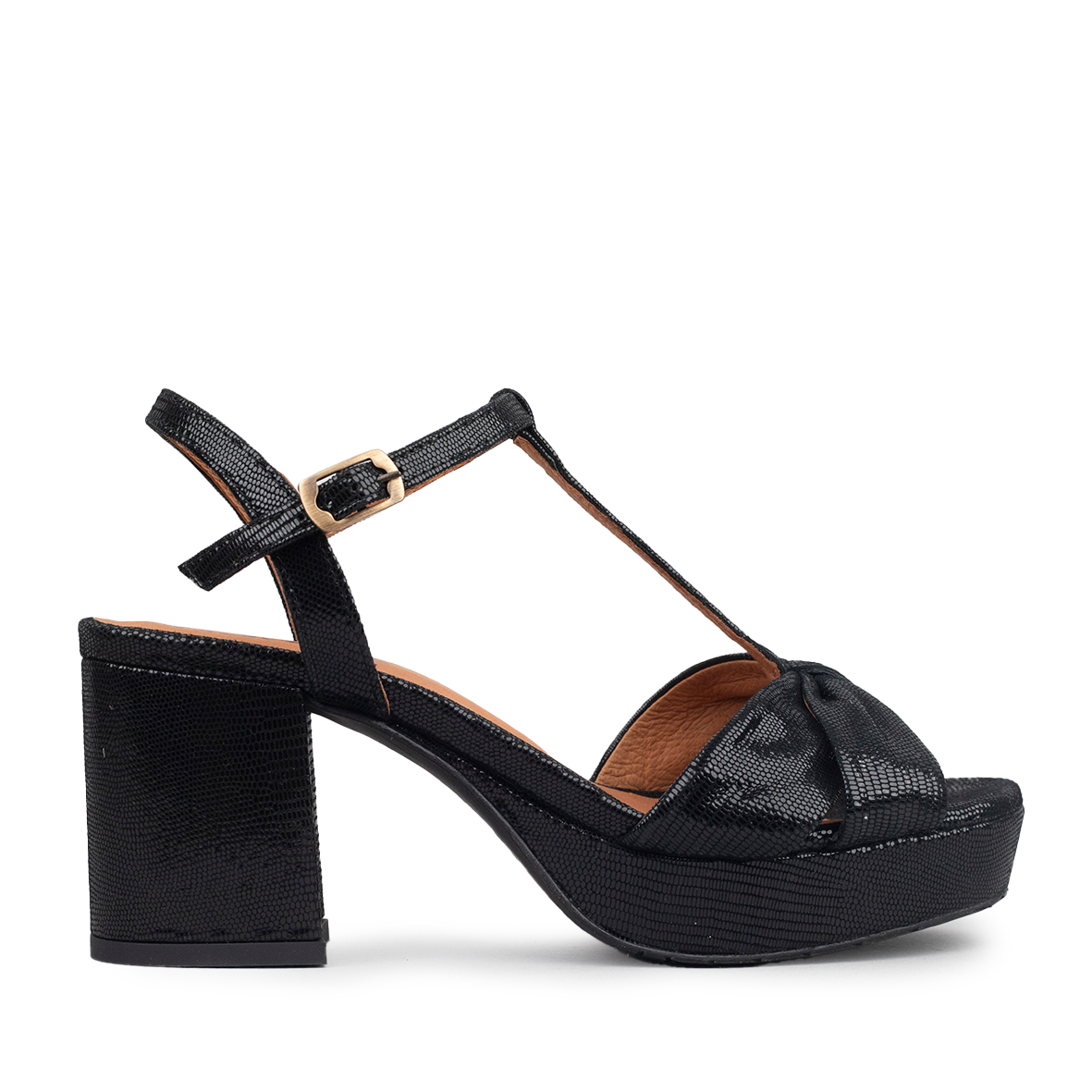 Celia Metallic Black Mid Sandal by Esska