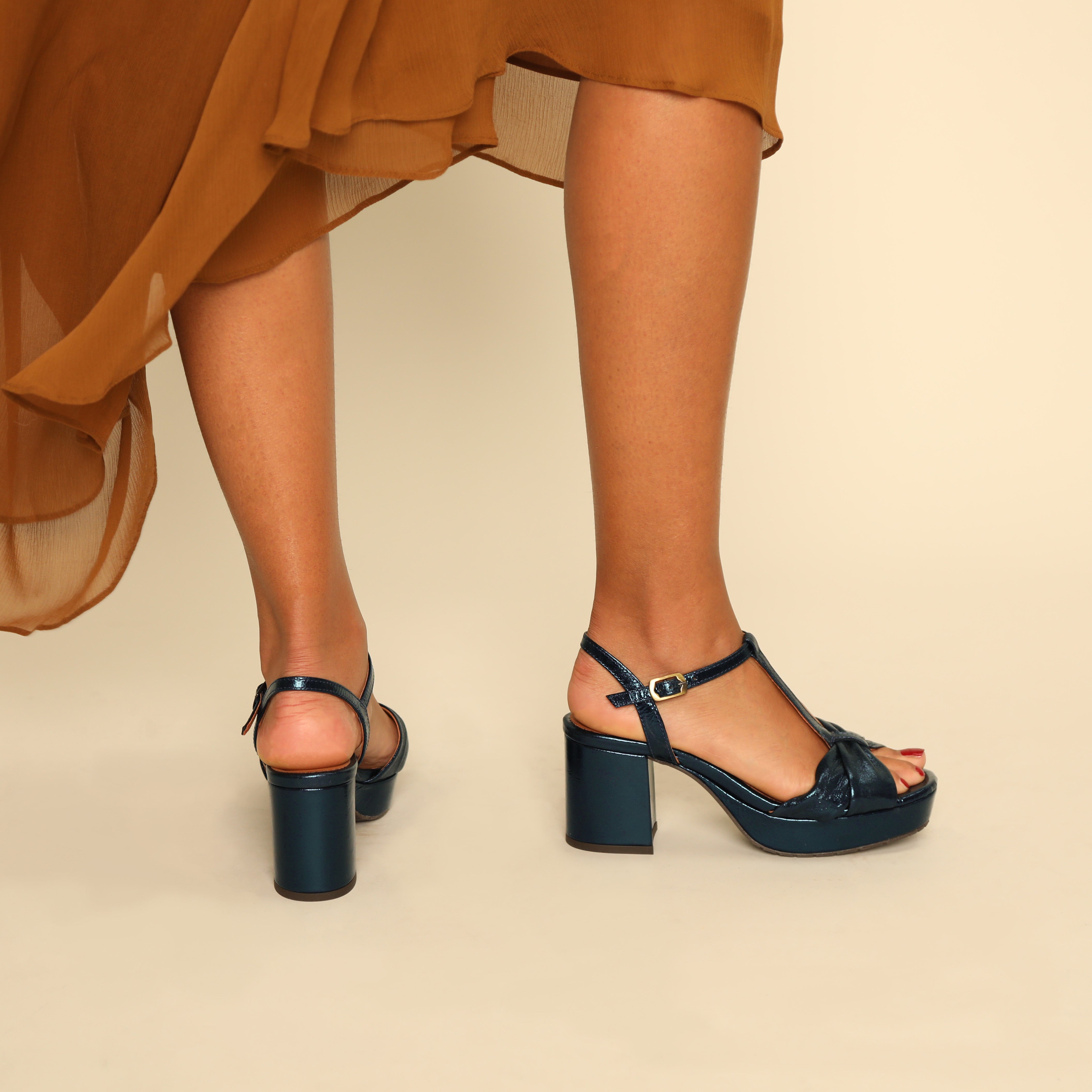 Celia Metallic Teal Mid Sandal by Esska