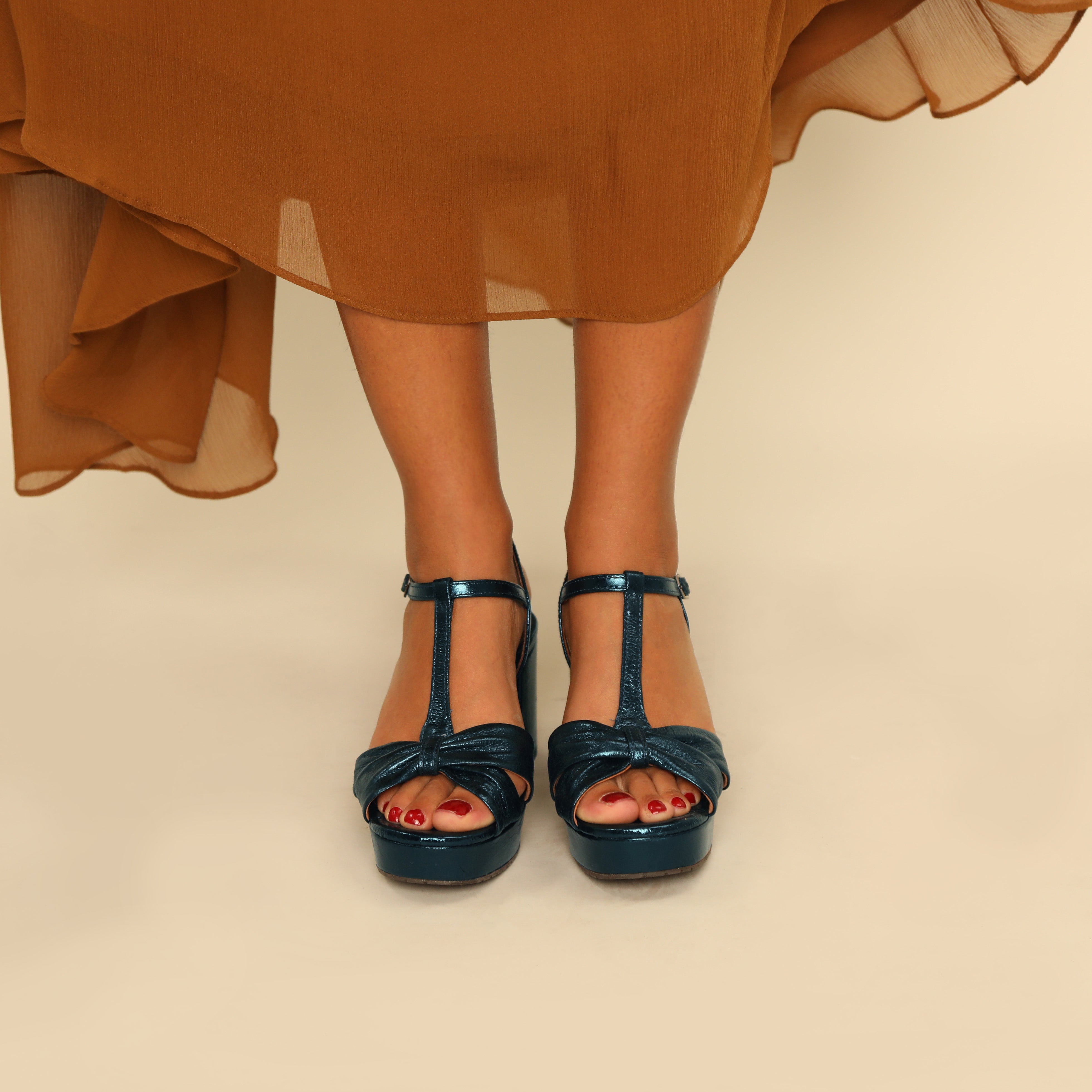 Celia Metallic Teal Mid Sandal by Esska
