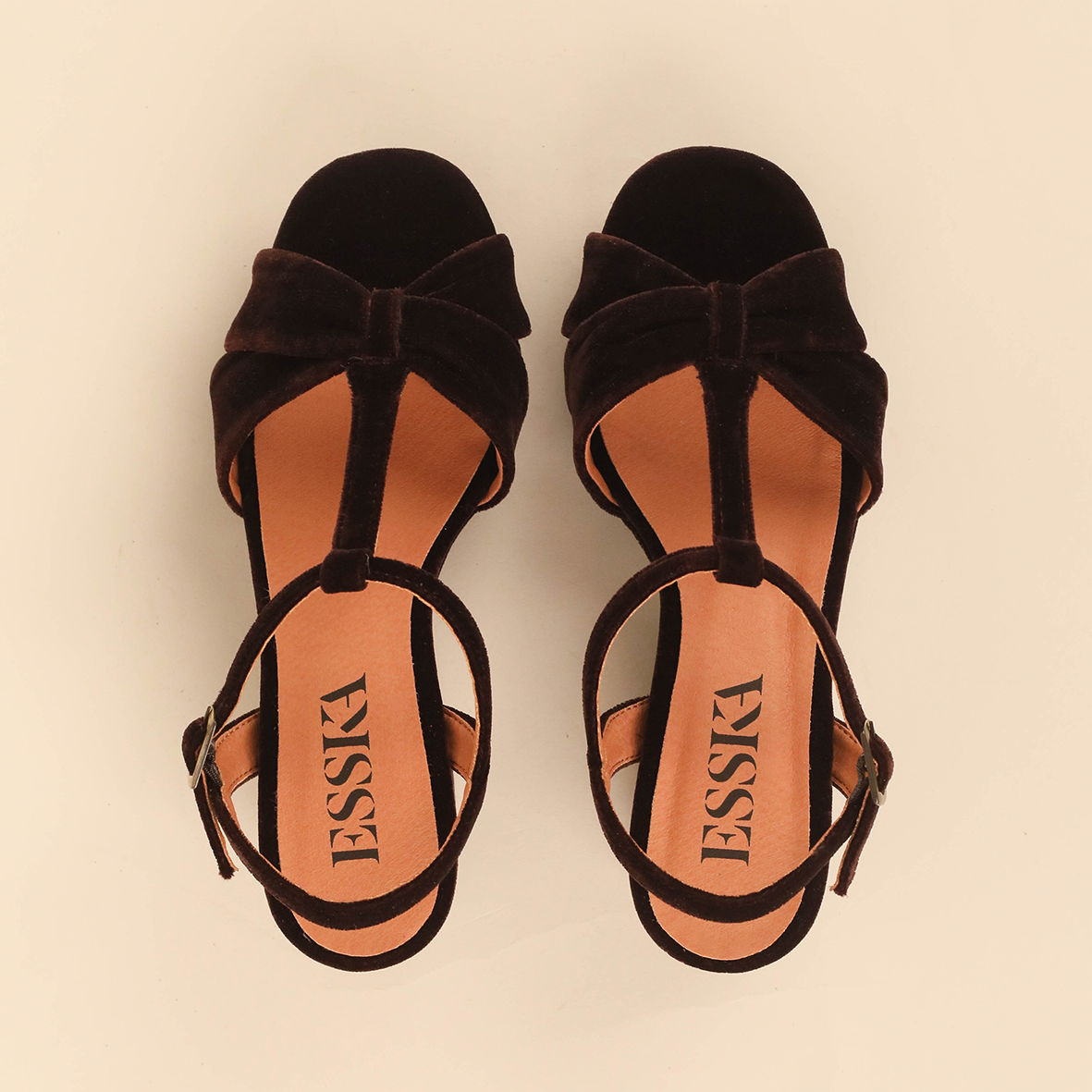 Celia Velvet Dark Brown Mid Sandal by Esska