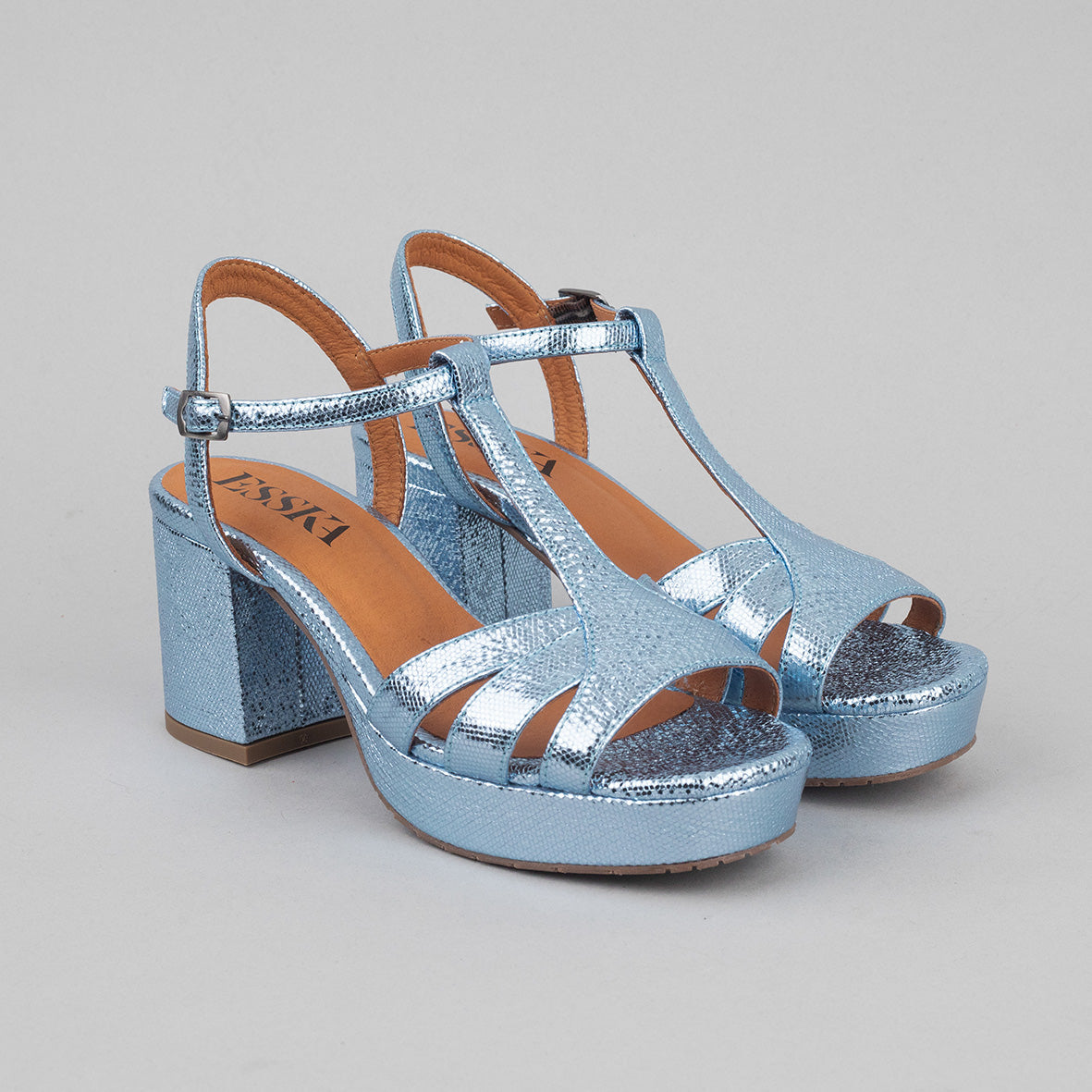 Charlie Metallic Blue Mid Sandal by Esska Shoes Ltd