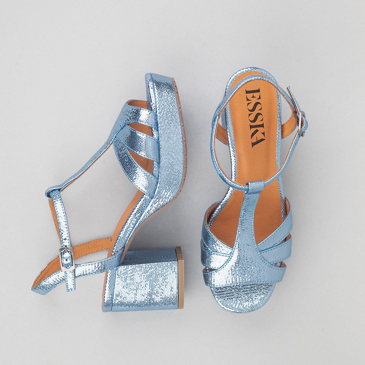 Charlie Metallic Blue Mid Sandal by Esska Shoes Ltd