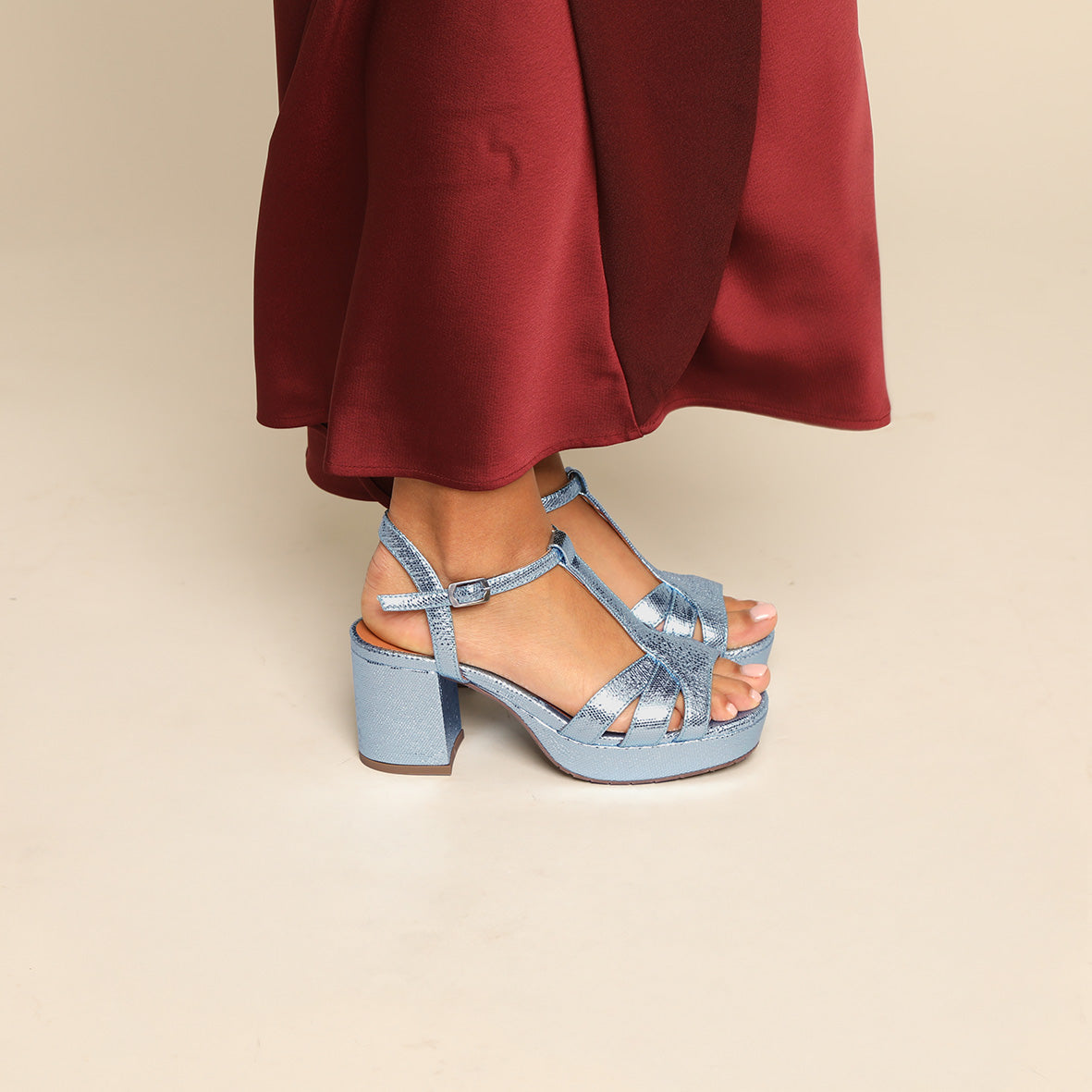 Charlie Metallic Blue Mid Sandal by Esska Shoes Ltd