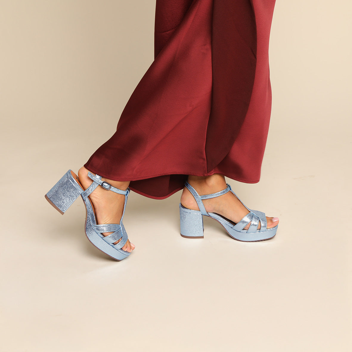 Charlie Metallic Blue Mid Sandal by Esska Shoes Ltd