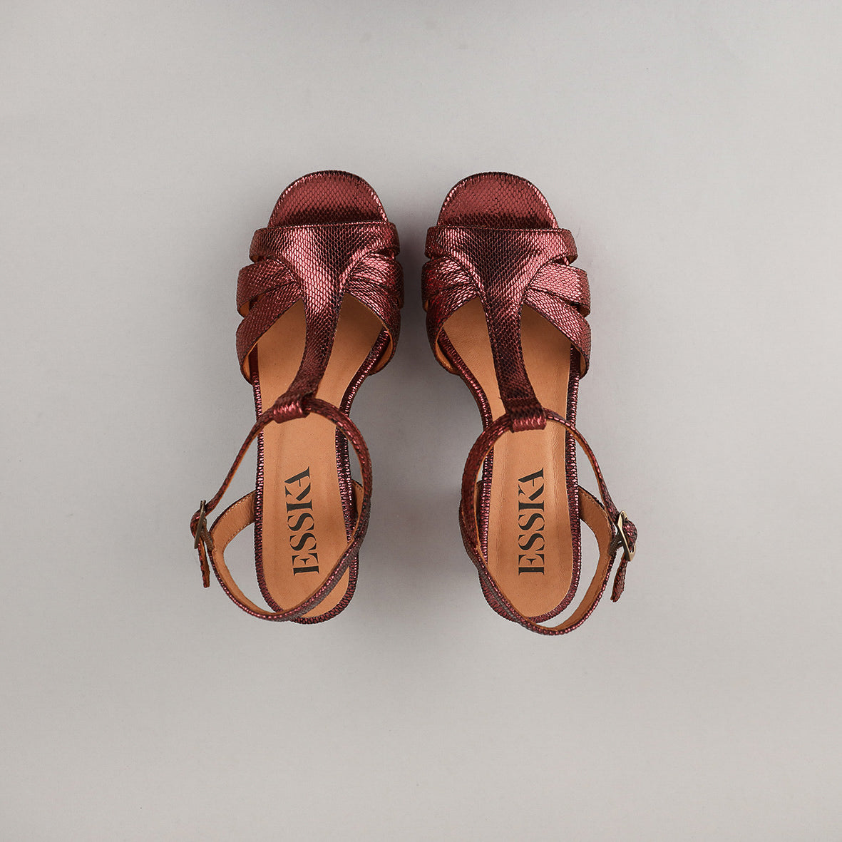 Charlie WIDE Metallic Burgundy Mid Sandal by Esska
