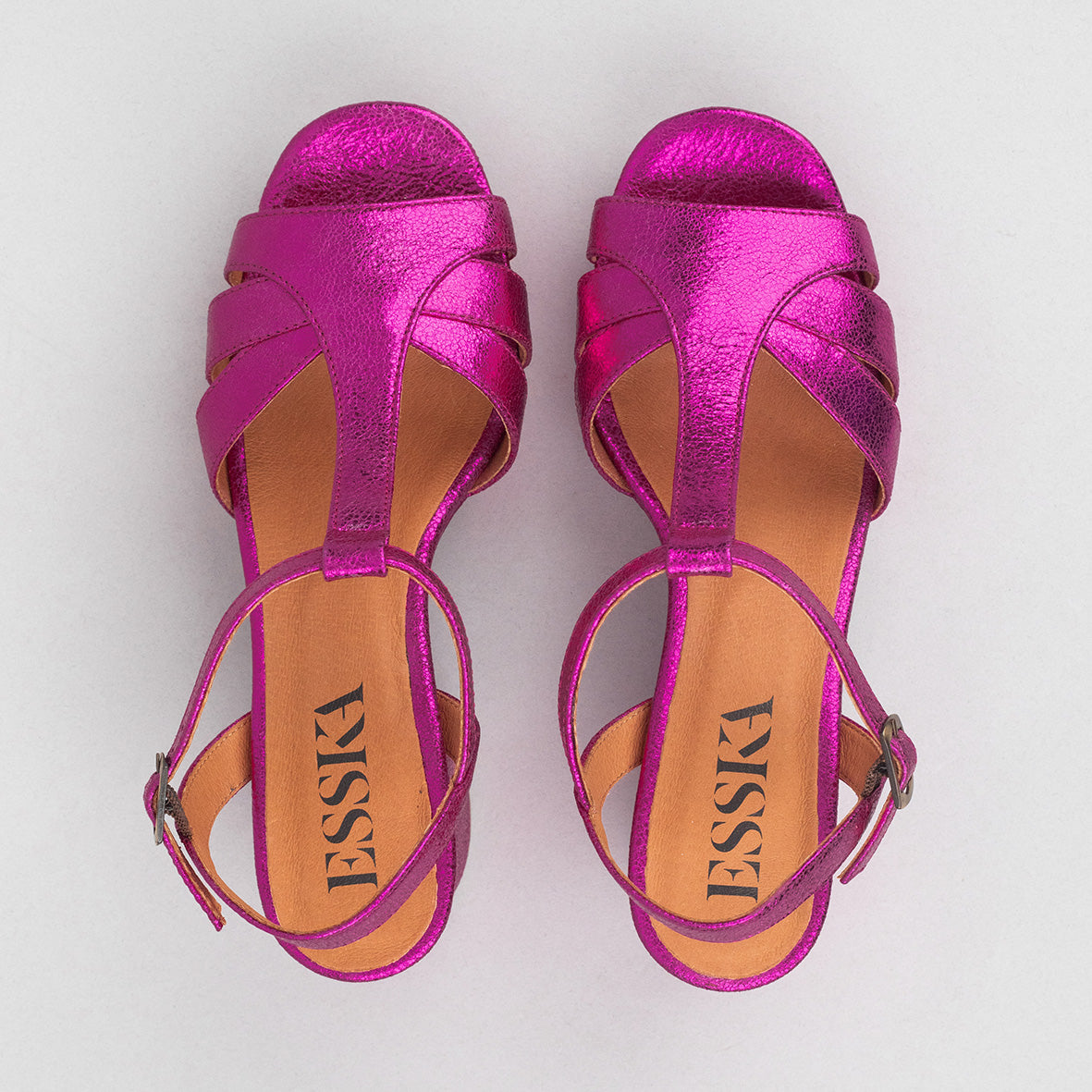 Charlie WIDE Metallic Fuchsia Mid Sandal by Esska