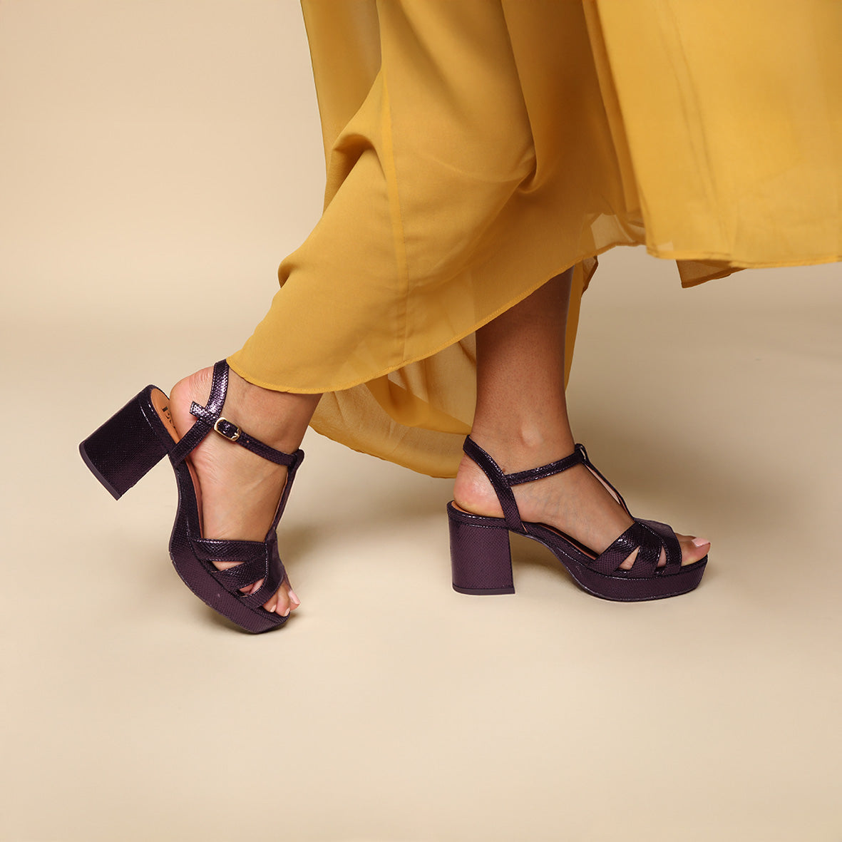 Charlie Metallic Purple Mid Sandal by Esska Shoes Ltd
